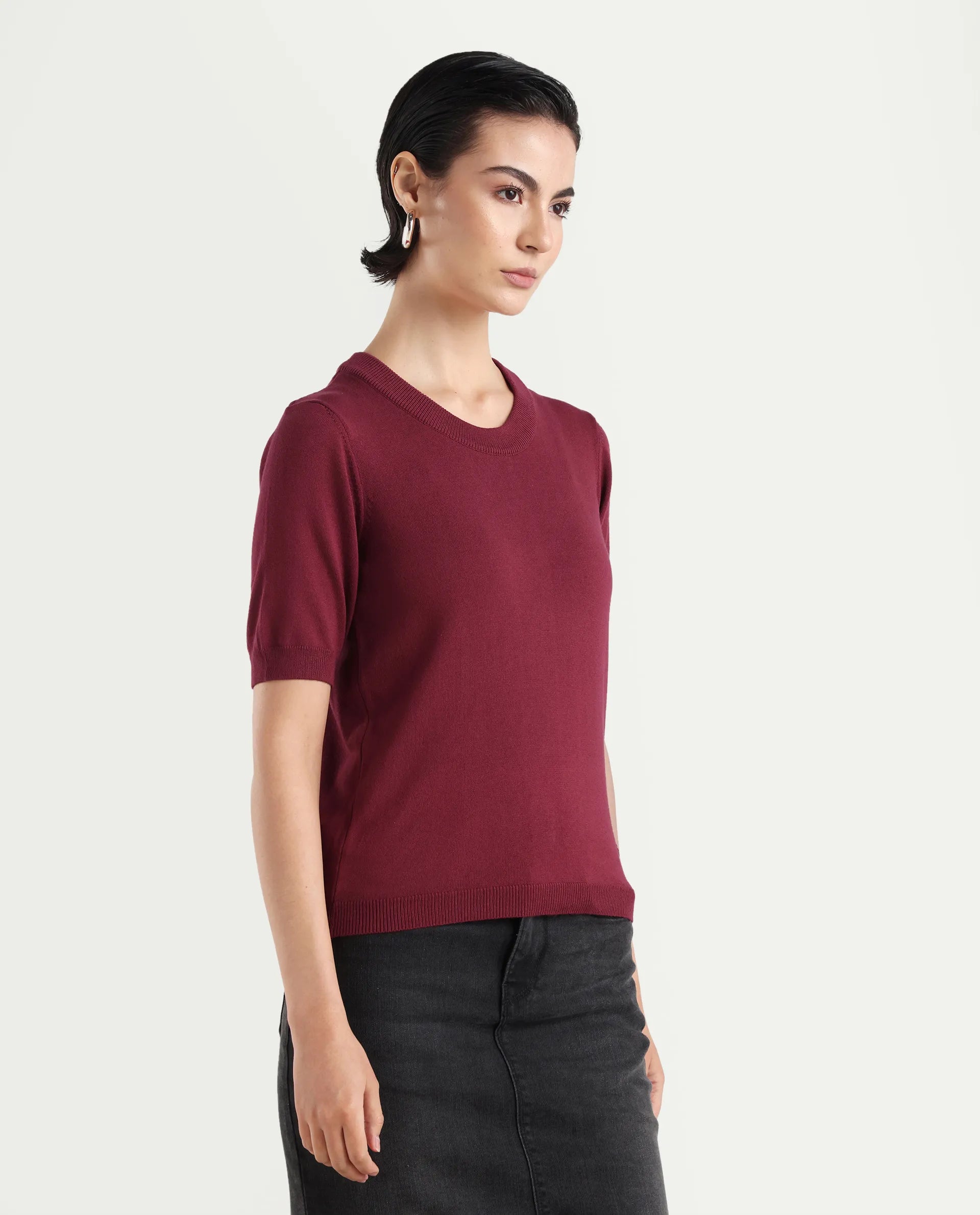 Rareism Women's Rohrdo Purple Cotton Blend Crew Neck Plain Regular Fit Sweater