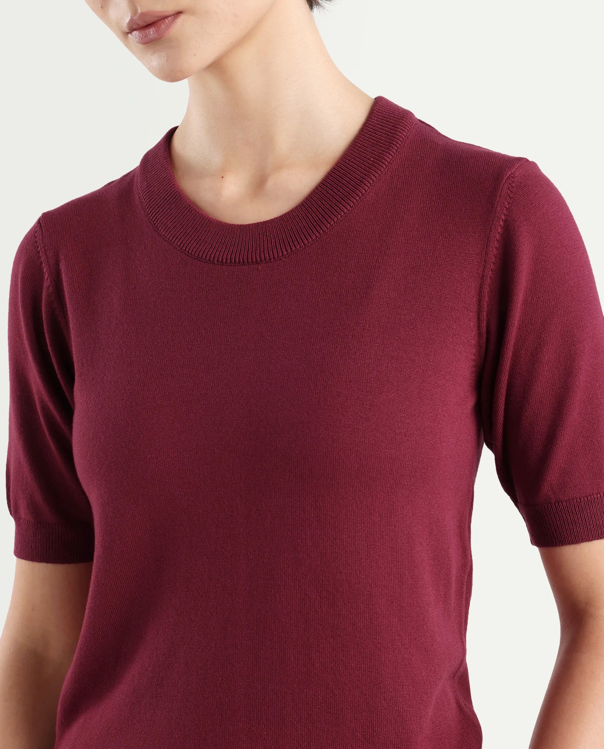 Rareism Women's Rohrdo Purple Cotton Blend Crew Neck Plain Regular Fit Sweater