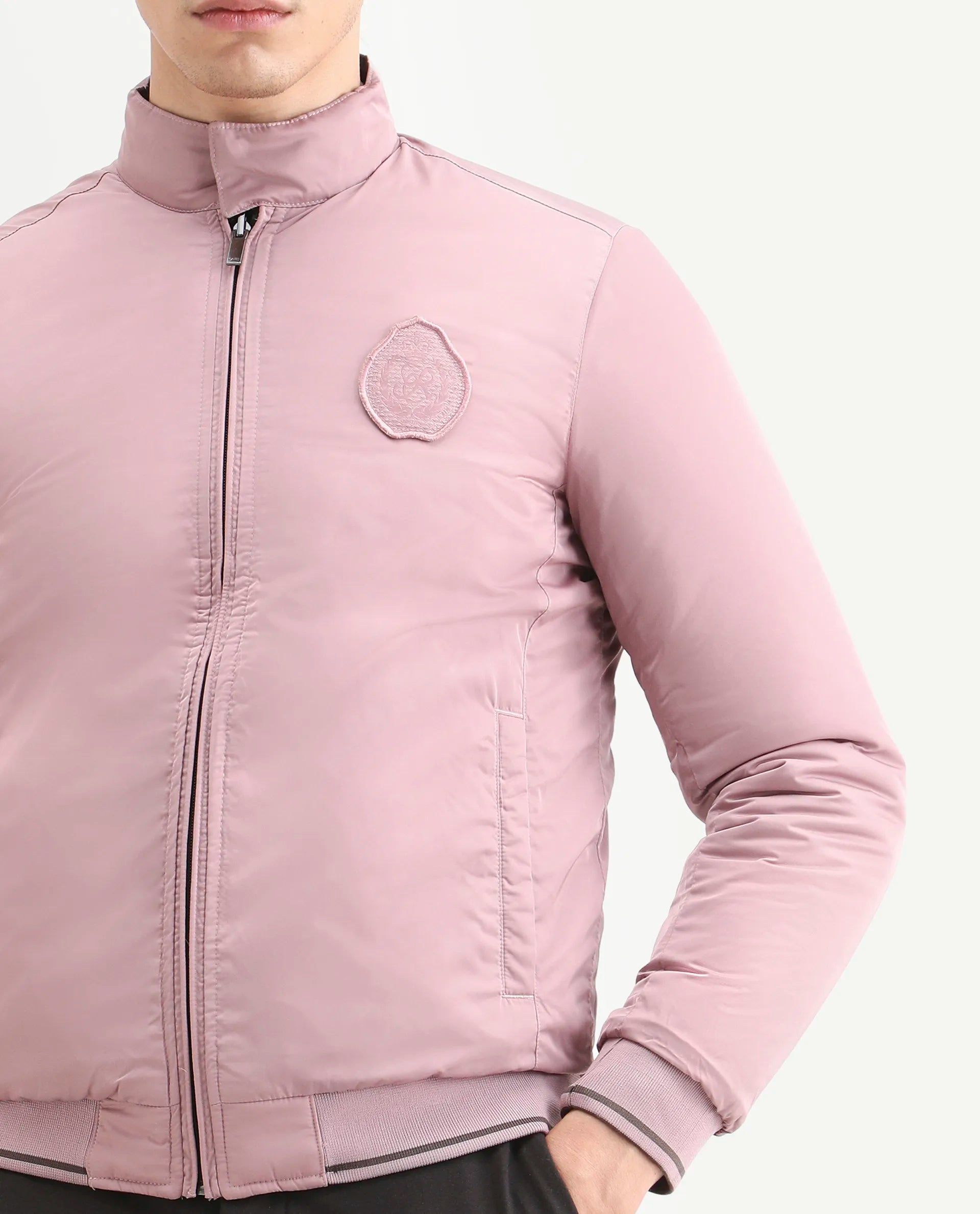 Rare Rabbit Men's Royban-2 Green Polyester Plain Regular Fit Full Sleeve High Neck Jacket