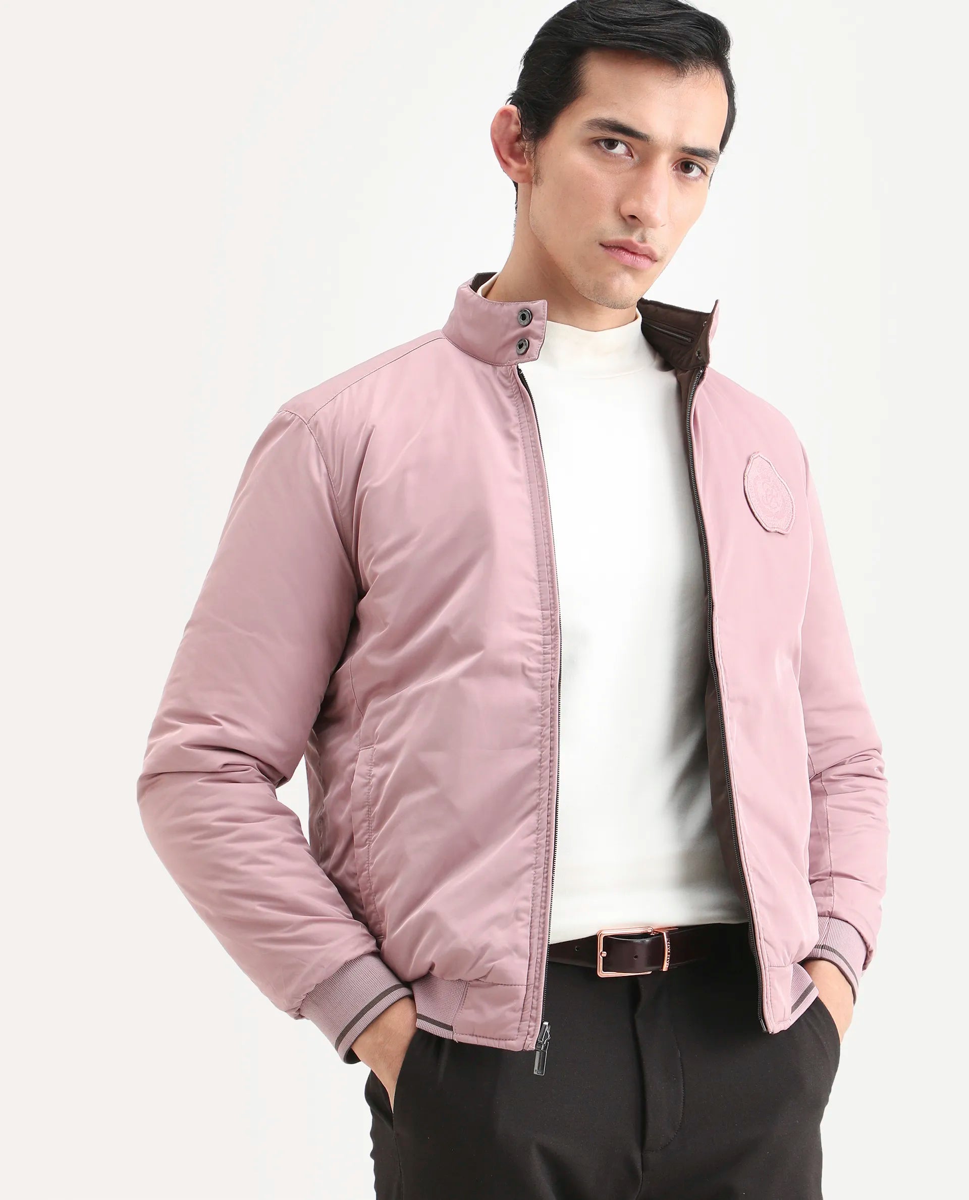 Rare Rabbit Men's Royban-2 Green Polyester Plain Regular Fit Full Sleeve High Neck Jacket