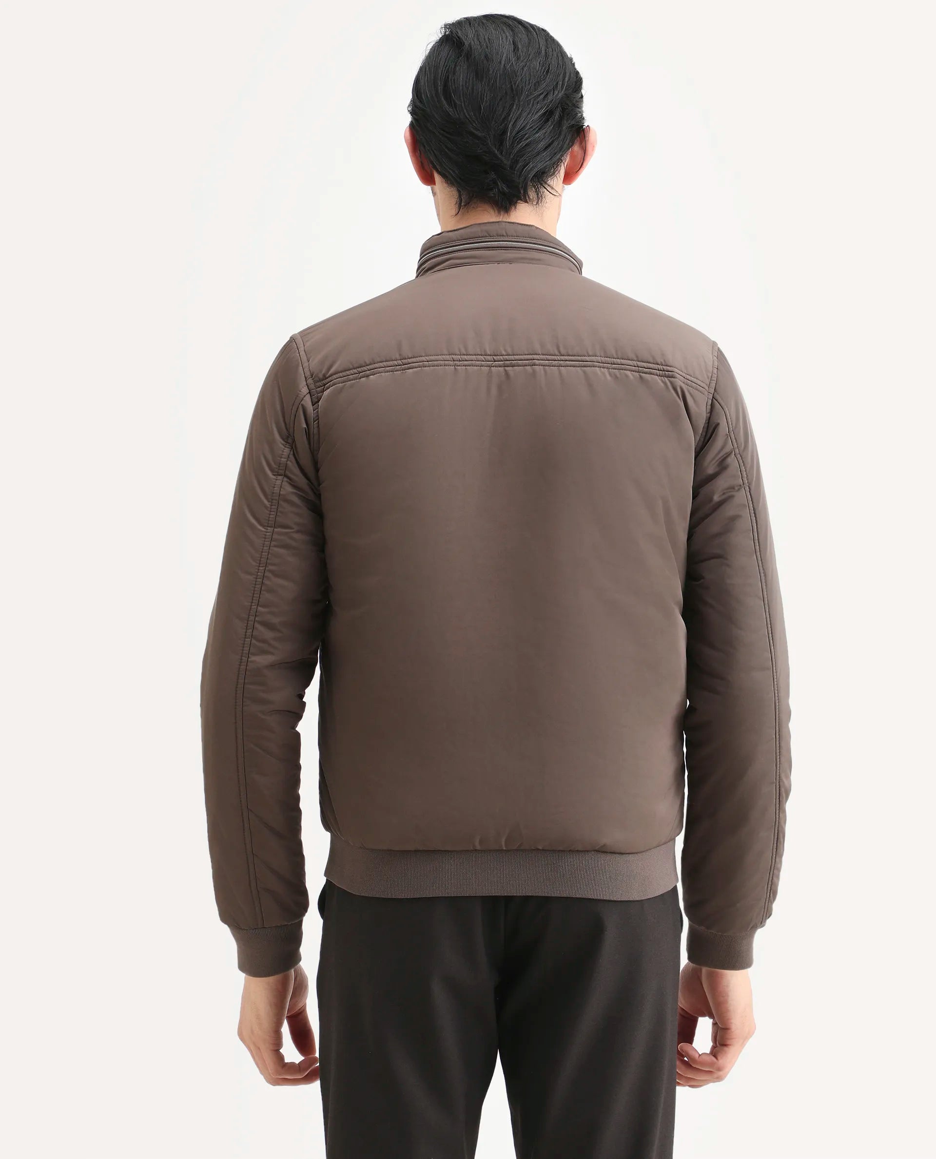 Rare Rabbit Men's Royban-2 Green Polyester Plain Regular Fit Full Sleeve High Neck Jacket