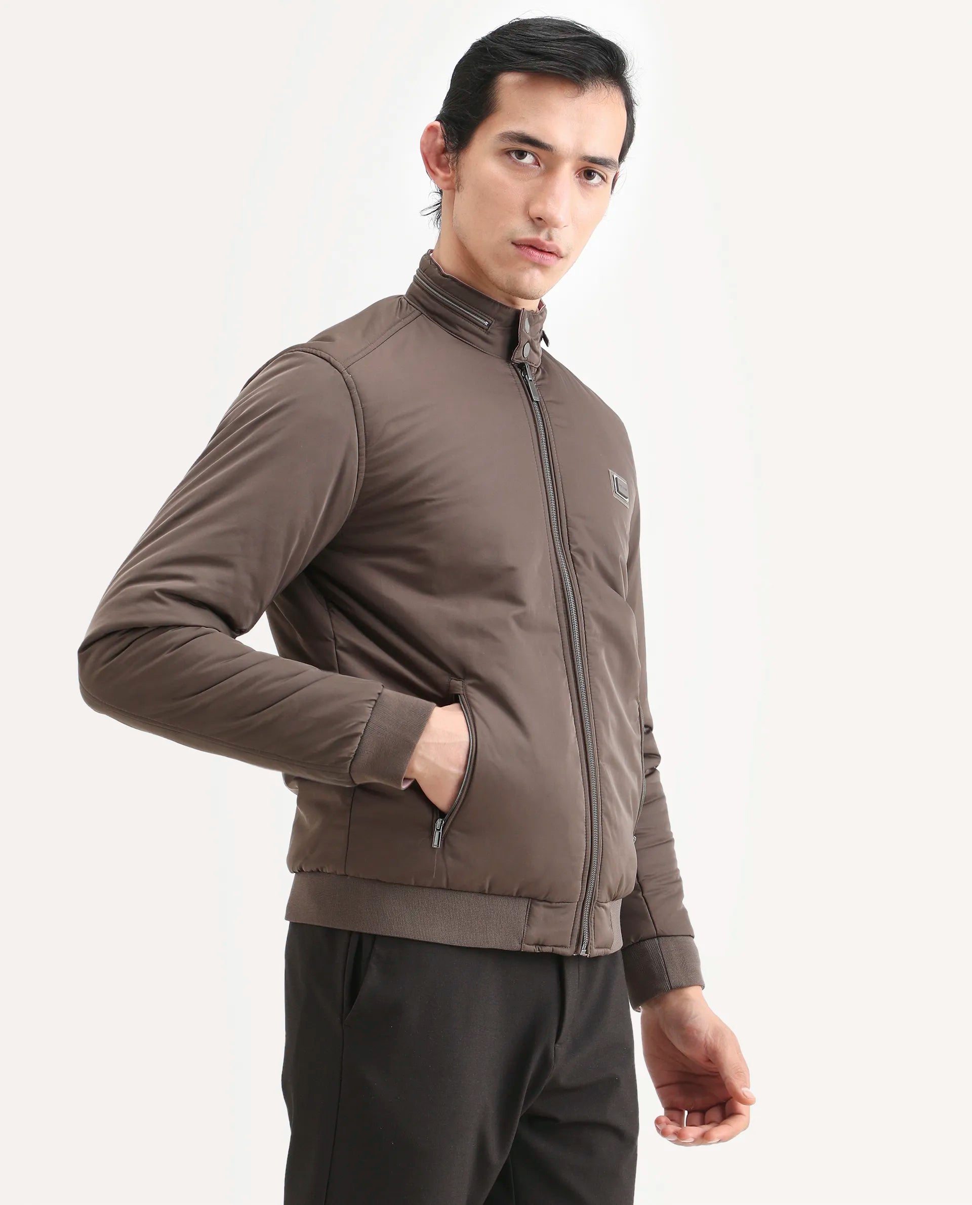 Rare Rabbit Men's Royban-2 Green Polyester Plain Regular Fit Full Sleeve High Neck Jacket