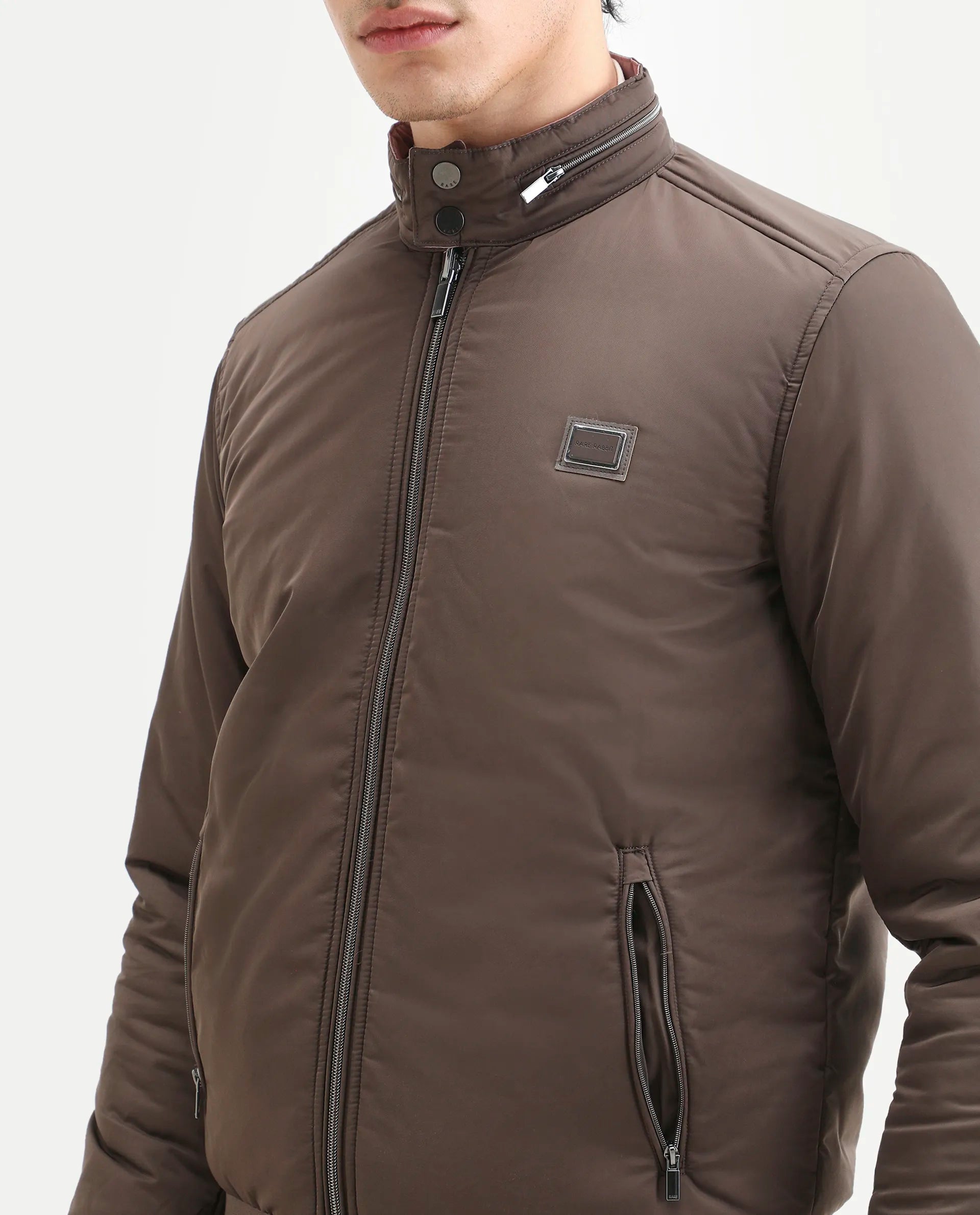 Rare Rabbit Men's Royban-2 Green Polyester Plain Regular Fit Full Sleeve High Neck Jacket