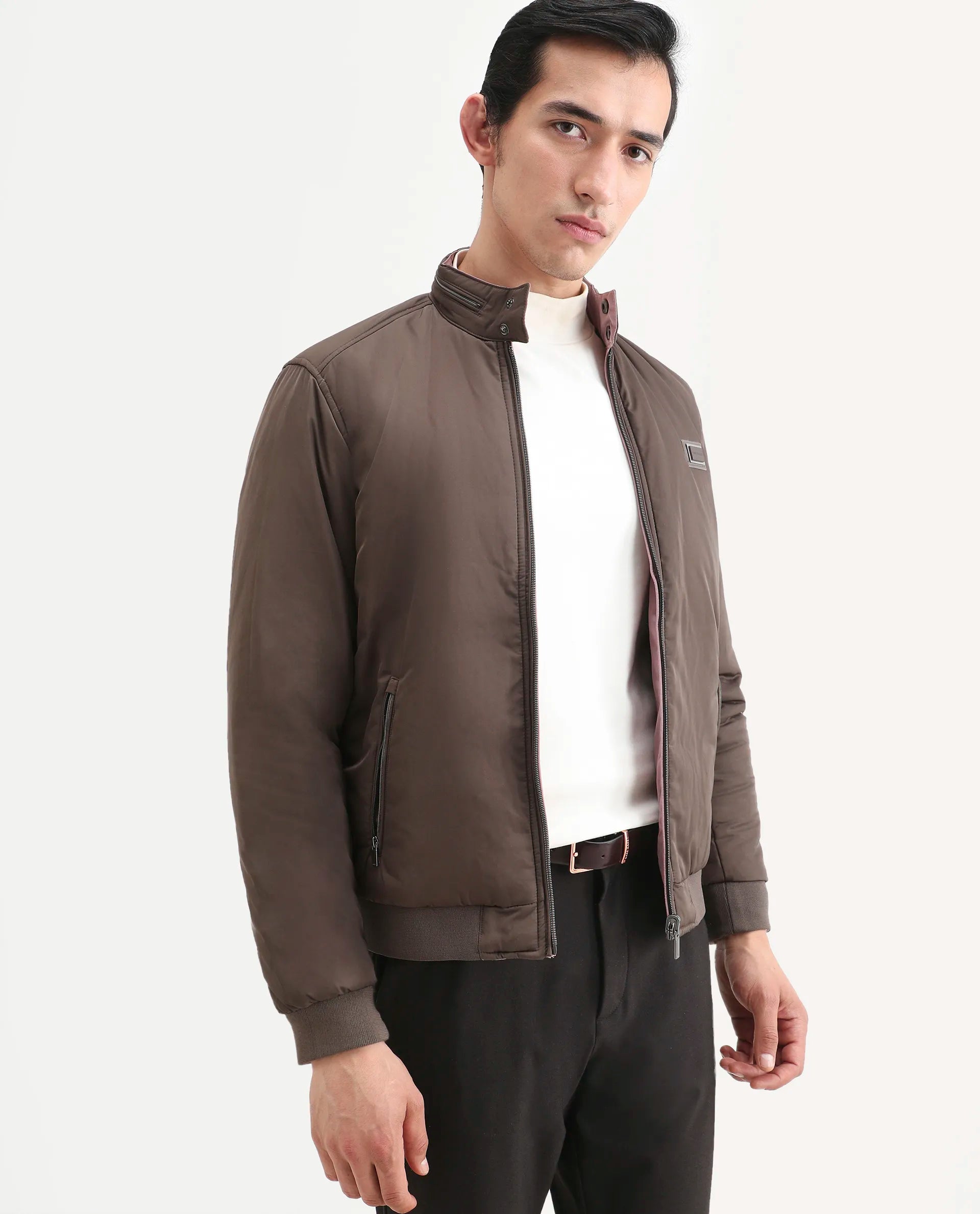 Rare Rabbit Men's Royban-2 Green Polyester Plain Regular Fit Full Sleeve High Neck Jacket