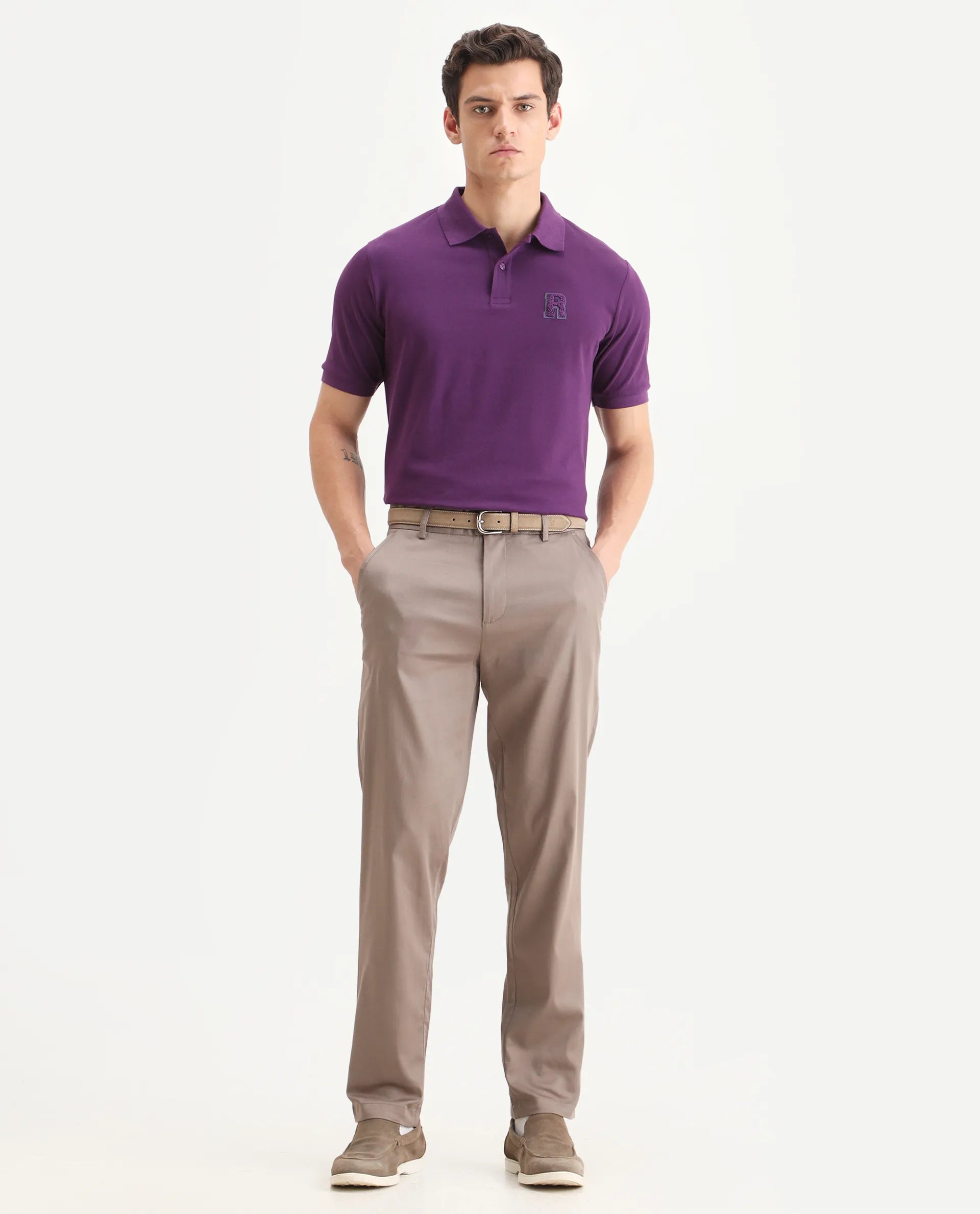 Rare Rabbit Men's Otes Purple Cotton Plain Regular Fit Half Sleeve Polo
