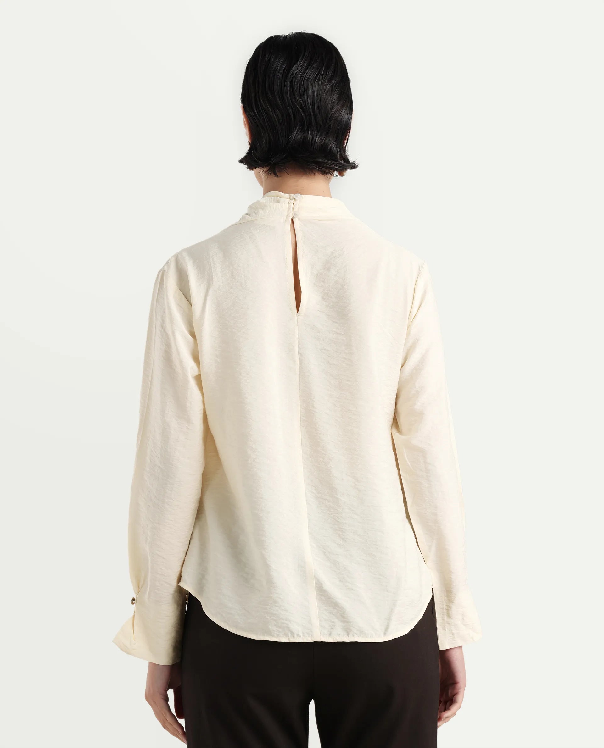 Rareism Women's Xave Beige Nylon Nylon Blend Spread Collar Plain Regular Fit Shirt