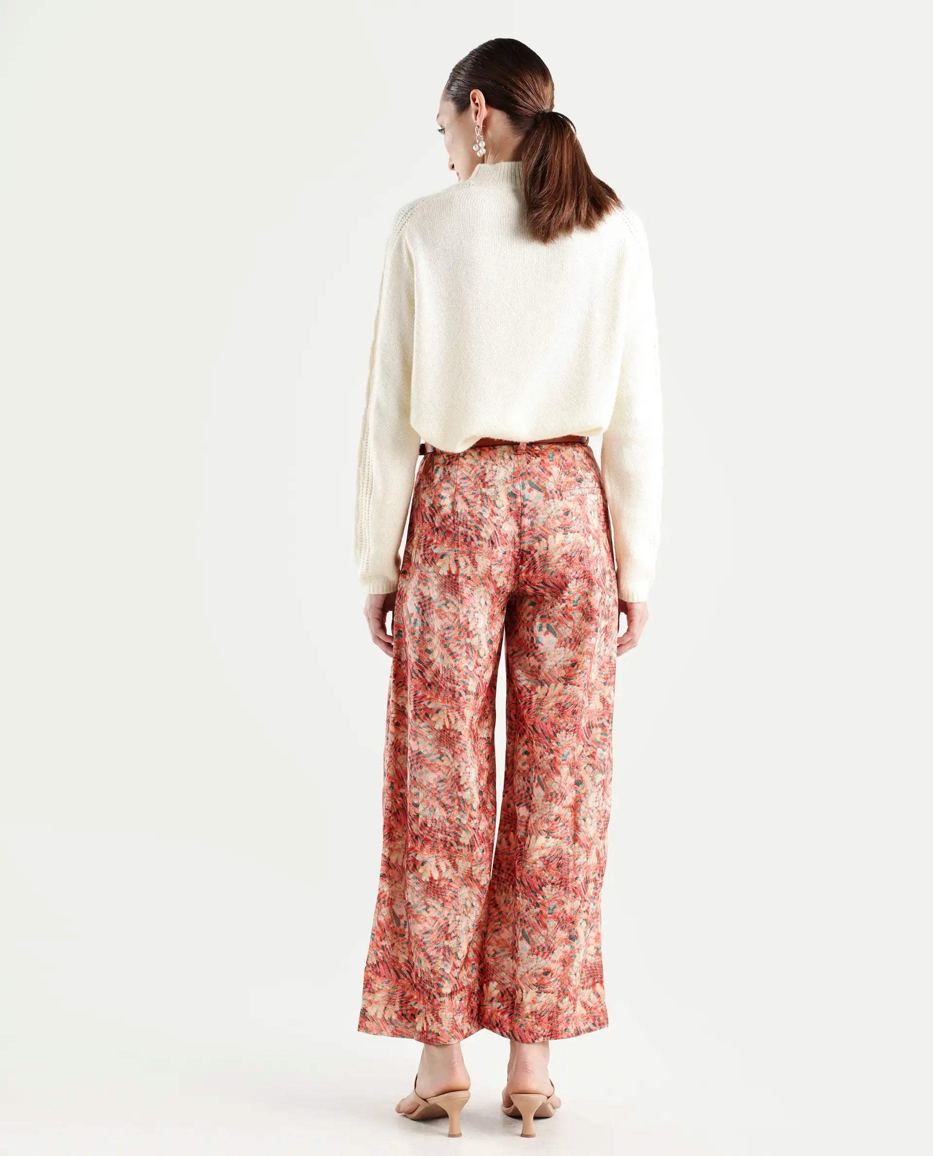 Rareism Women's Gretay Multi Polyester Blend Geometric Print Ankle Length Wide Trouser