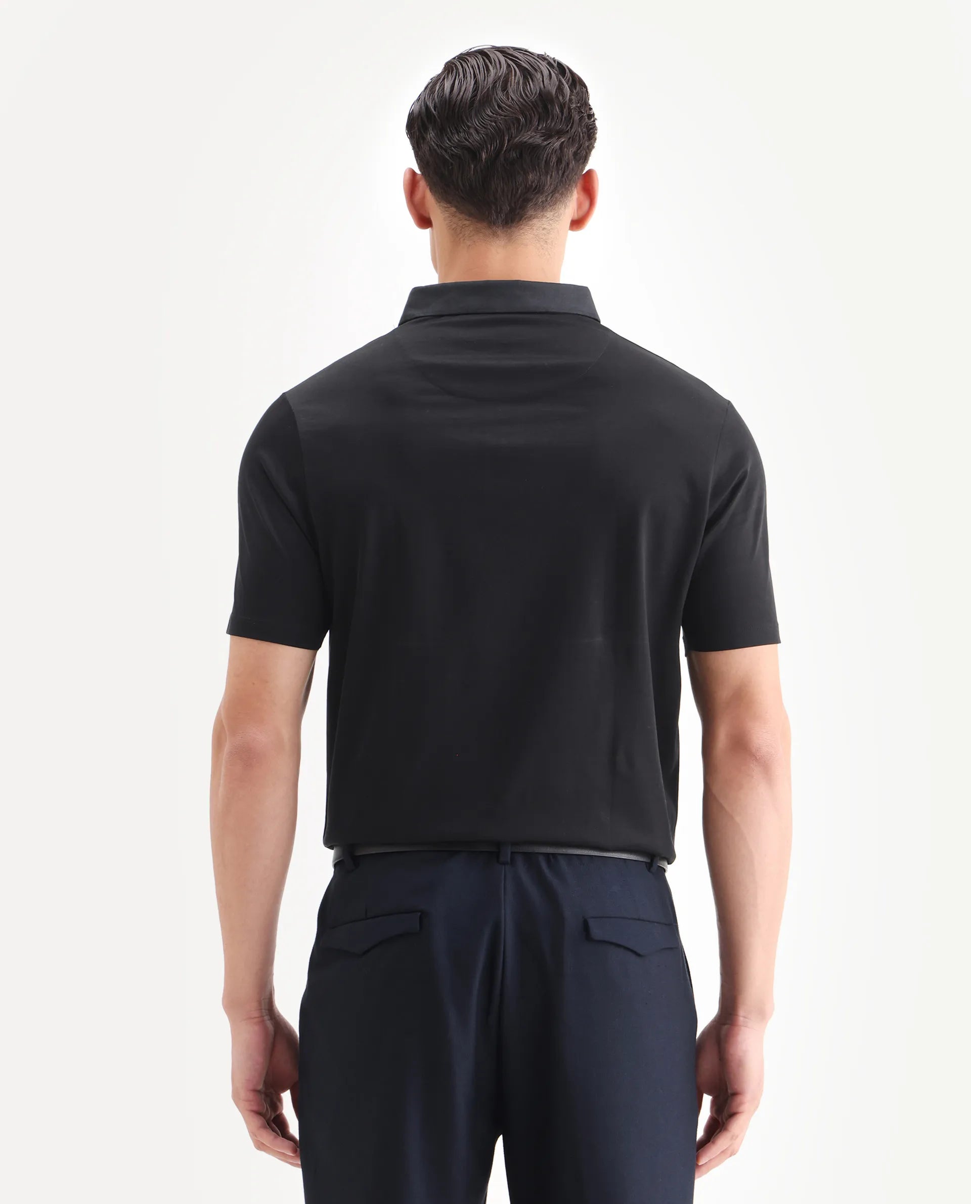 Rare Rabbit Men's Clarence-1 Black Cotton Plain Regular Fit Half Sleeve Polo