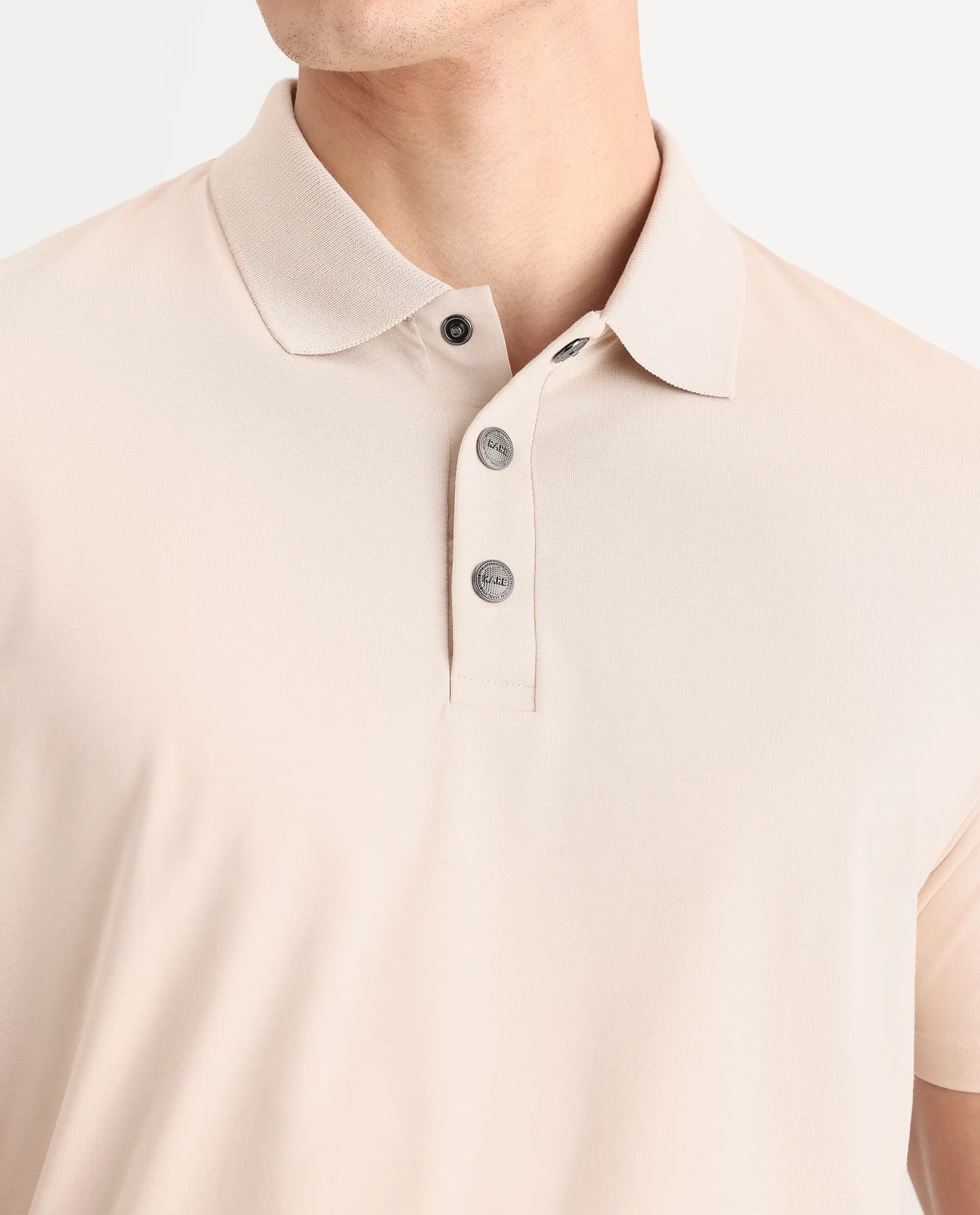 Rare Rabbit Men's Tang-1 Beige Cotton Plain Regular Fit Half Sleeve Polo