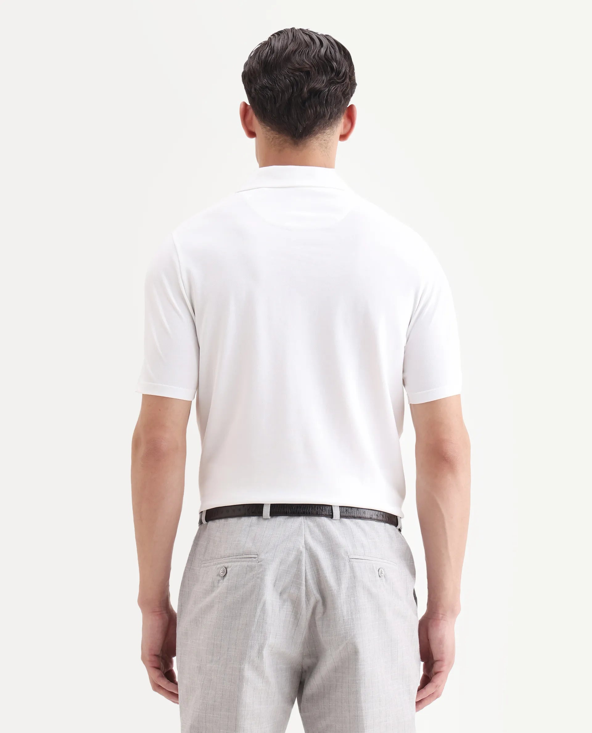 Rare Rabbit Men's Mais White Cotton Blend Plain Regular Fit Half Sleeve Polo