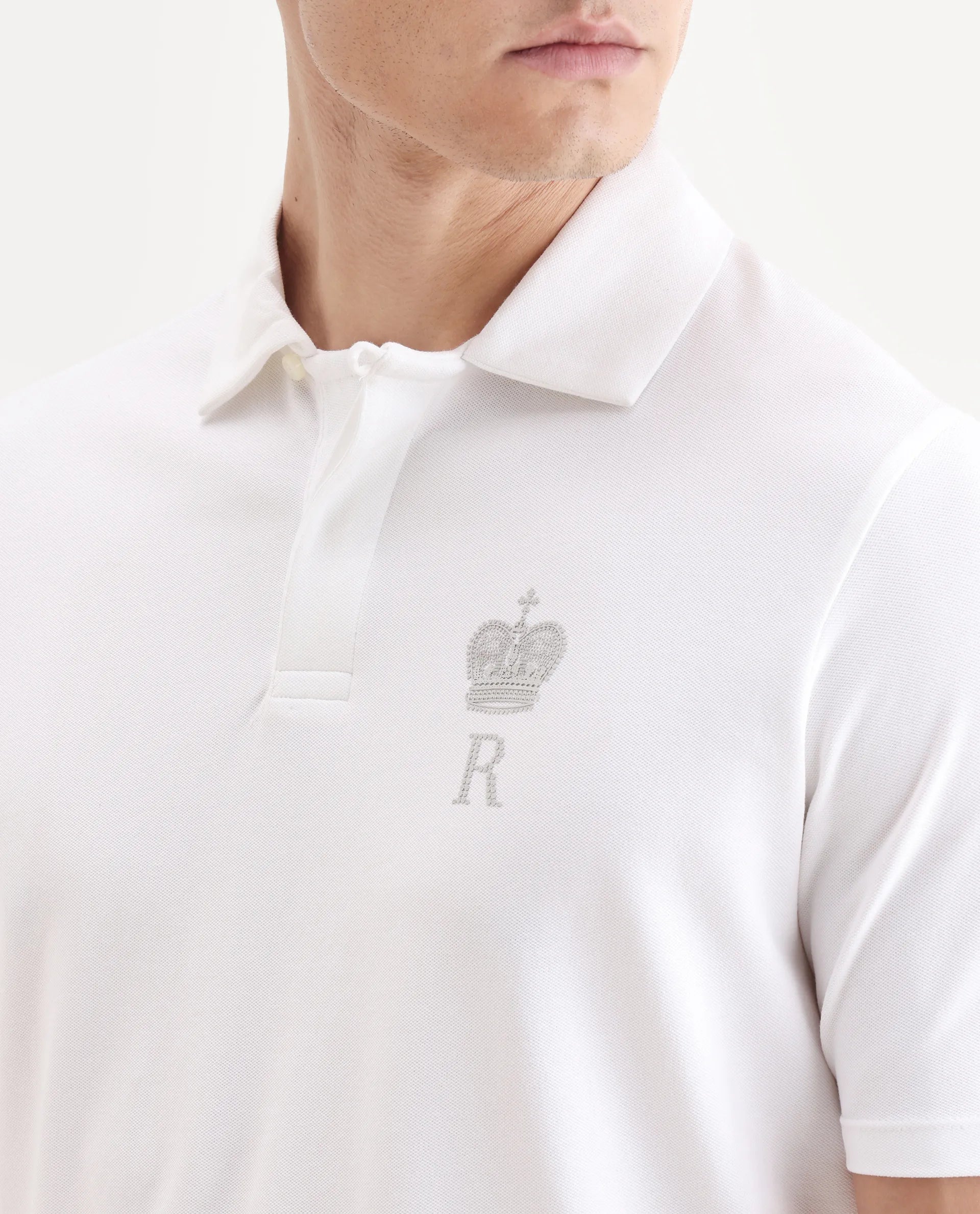 Rare Rabbit Men's Mais White Cotton Blend Plain Regular Fit Half Sleeve Polo