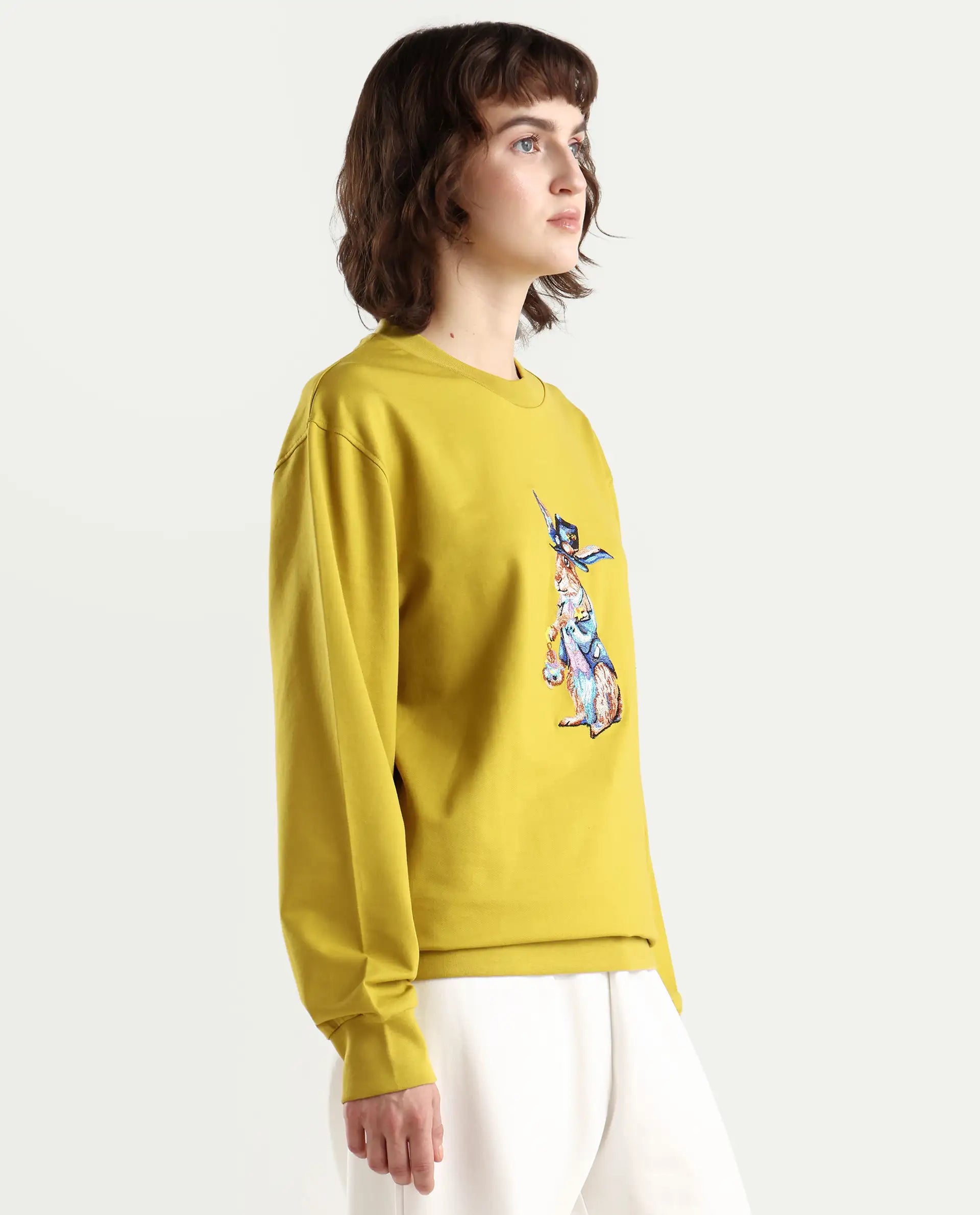 Rareism Women's Rib-1 Green Cotton Blend Crew Neck Plain Regular Fit Sweatshirt