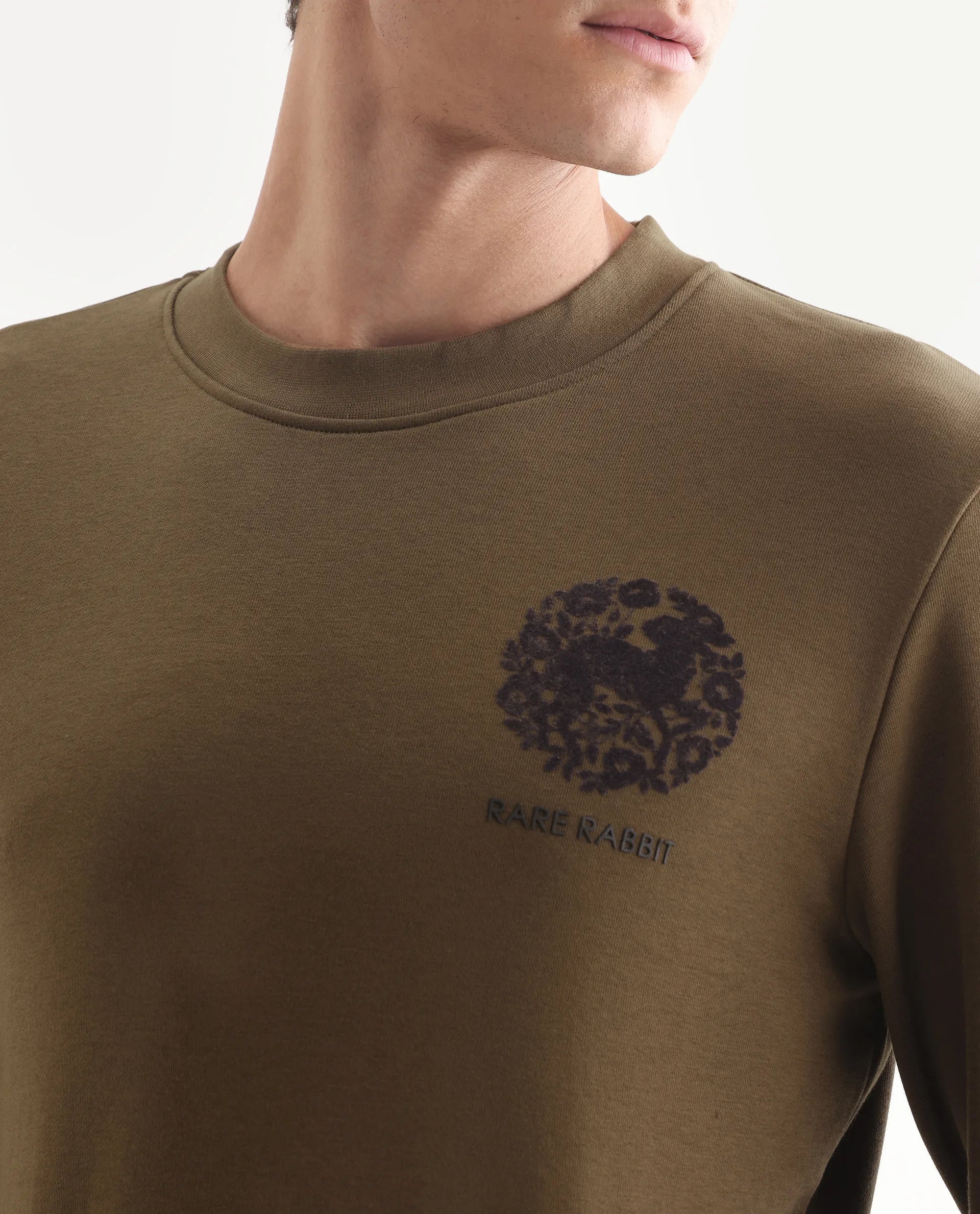 Rare Rabbit Men's Eliyo Rust Cotton Graphic Print Regular Fit Full Sleeve Crew Neck Sweatshirt