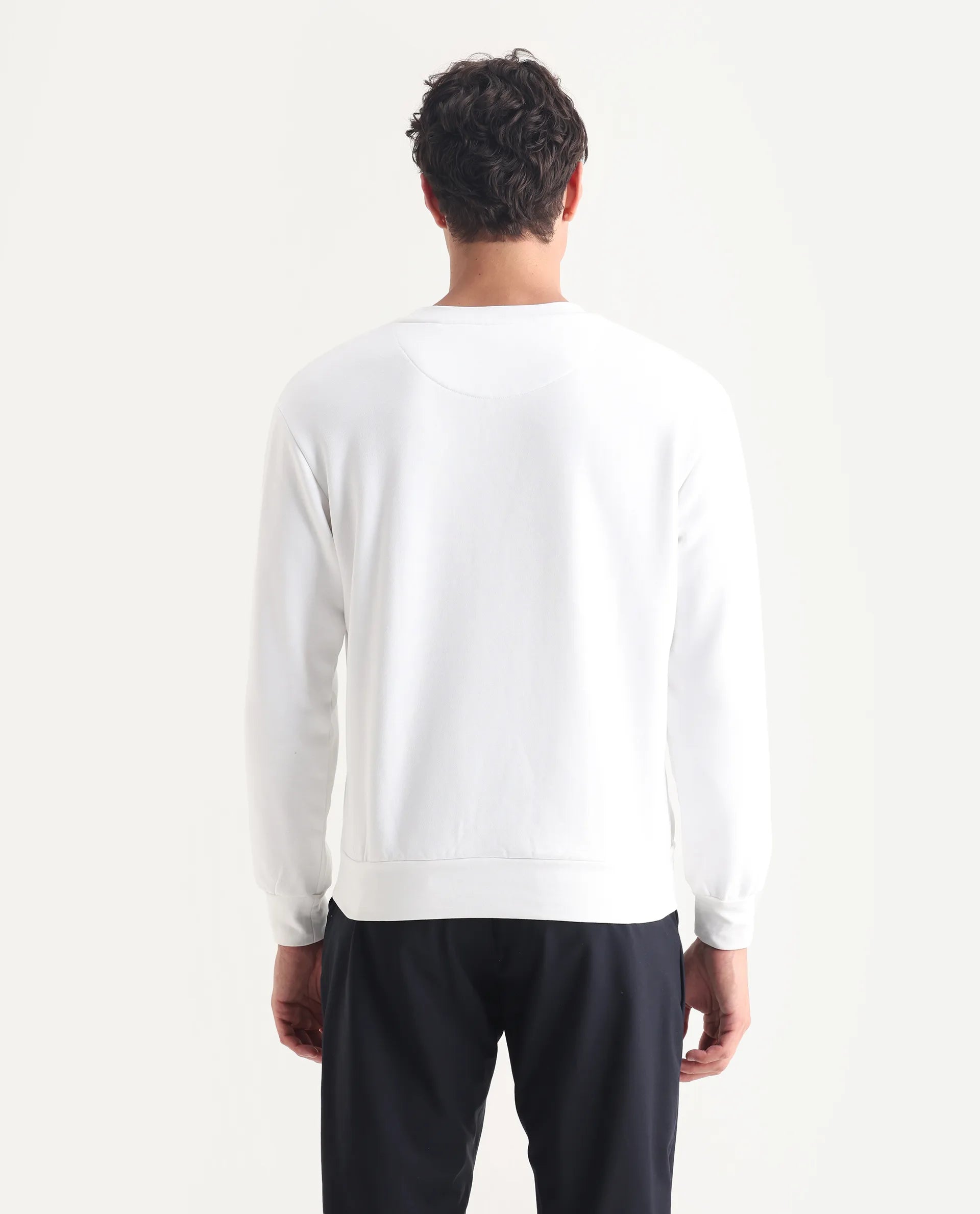 Rare Rabbit Men's Rew-1 White Cotton Graphic Print Regular Fit Full Sleeve Crew Neck Sweatshirt