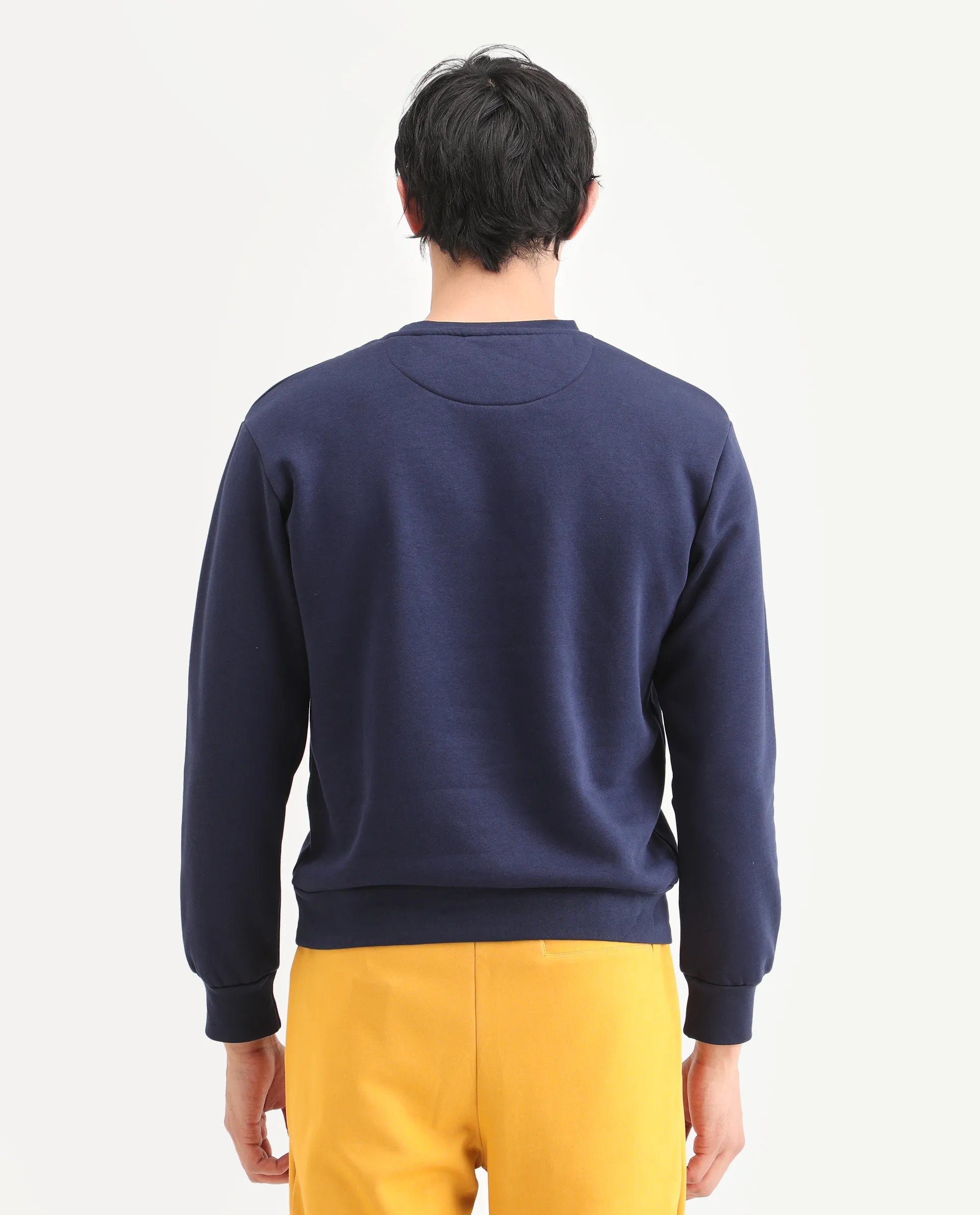 Rare Rabbit Men's Tamar Navy Cotton Blend Graphic Print Regular Fit Full Sleeve Crew Neck Sweatshirt