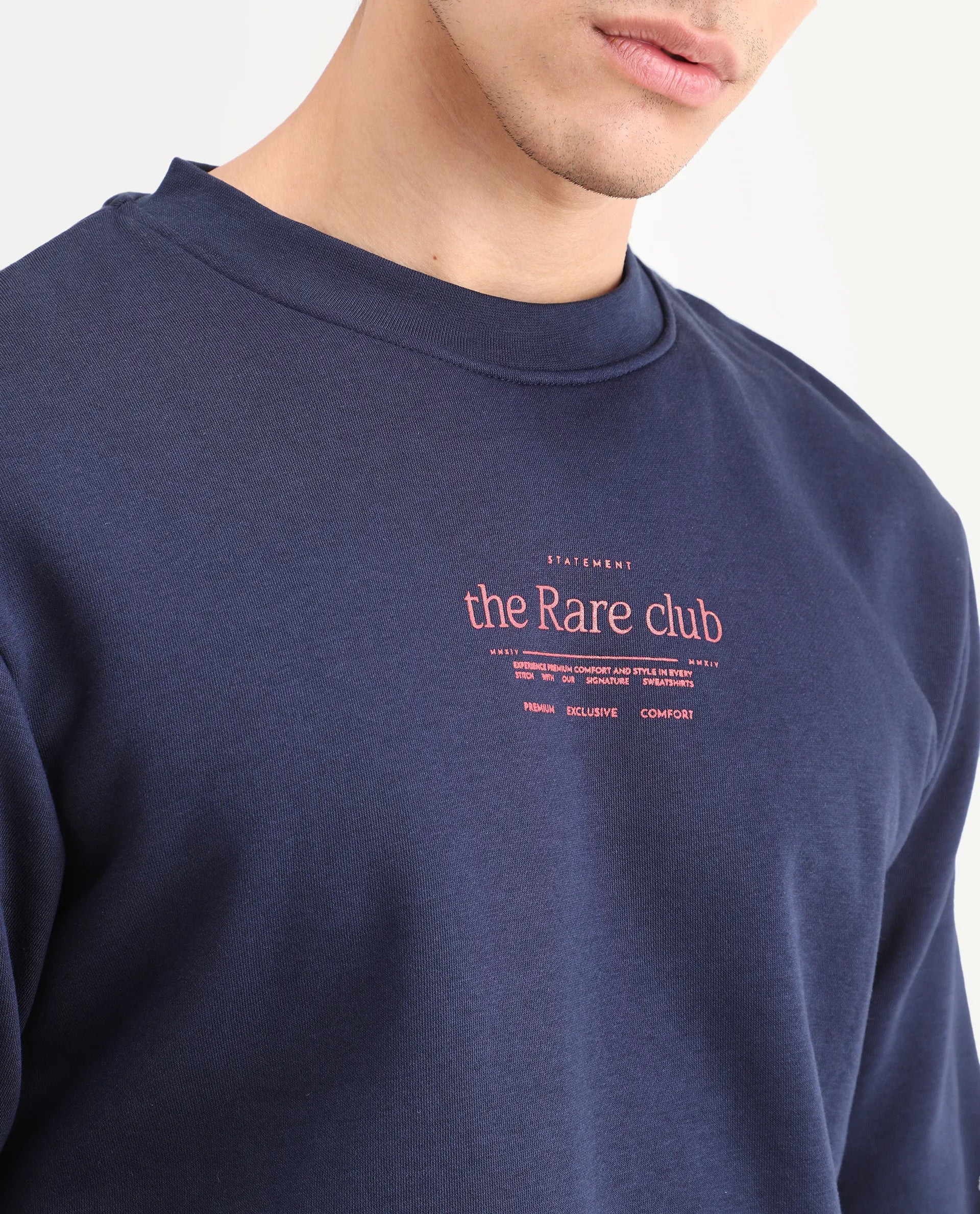 Rare Rabbit Men's Tamar Navy Cotton Blend Graphic Print Regular Fit Full Sleeve Crew Neck Sweatshirt