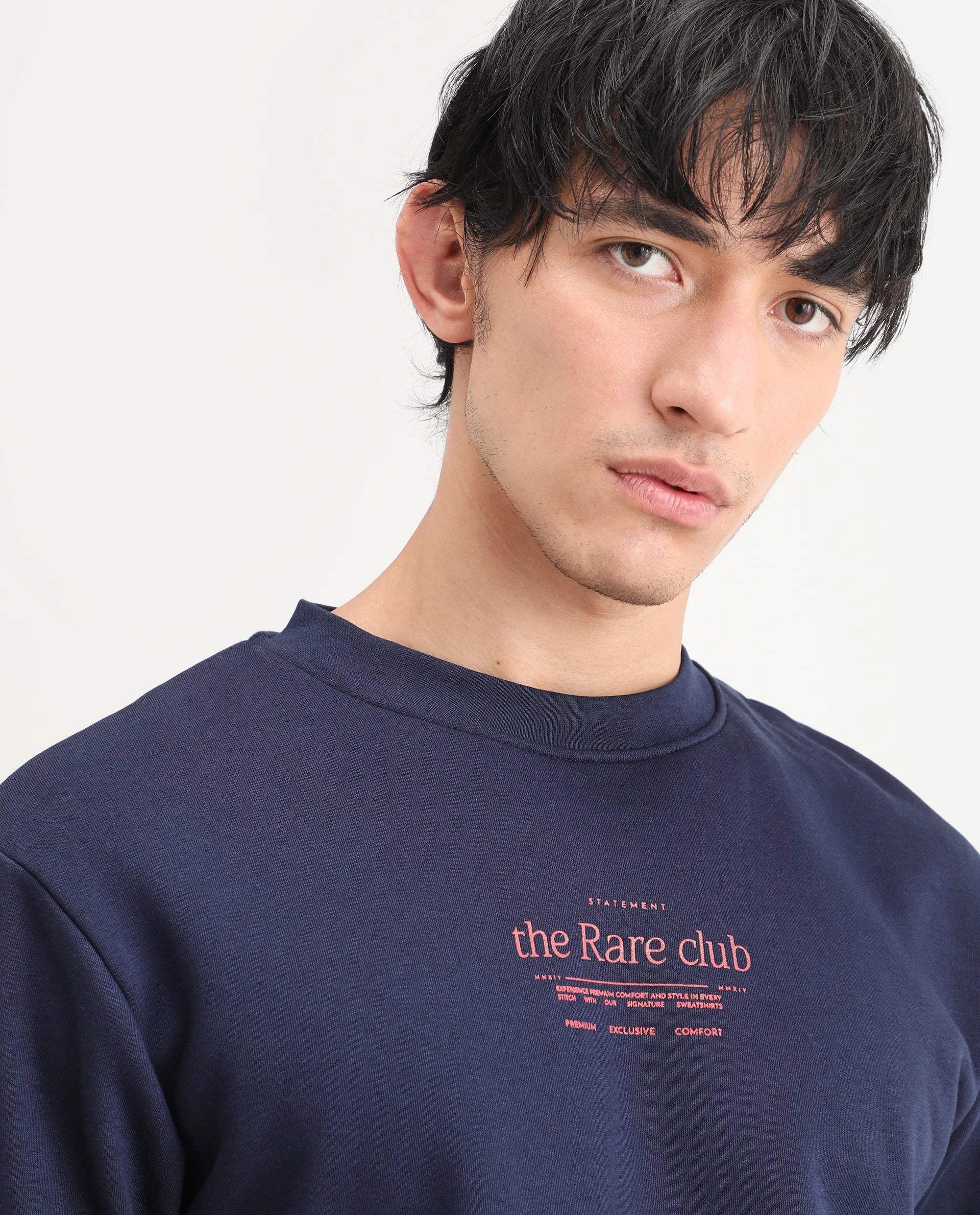 Rare Rabbit Men's Tamar Navy Cotton Blend Graphic Print Regular Fit Full Sleeve Crew Neck Sweatshirt