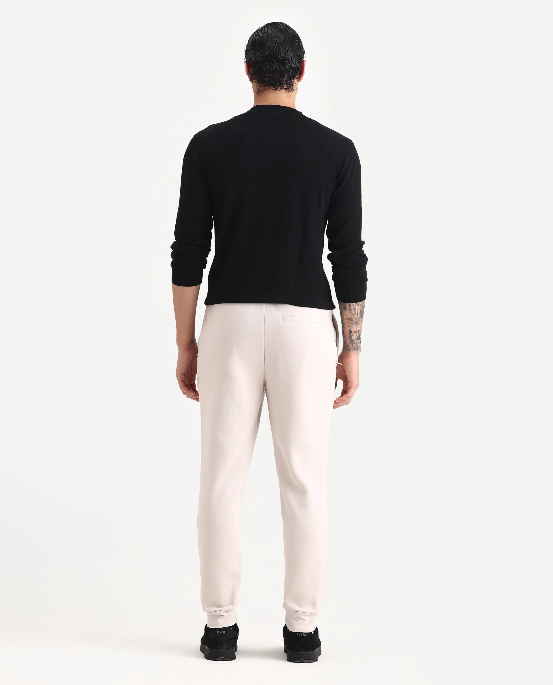 Rare Rabbit Men's Ander Off White Cotton Plain Regular Fit Track Pant