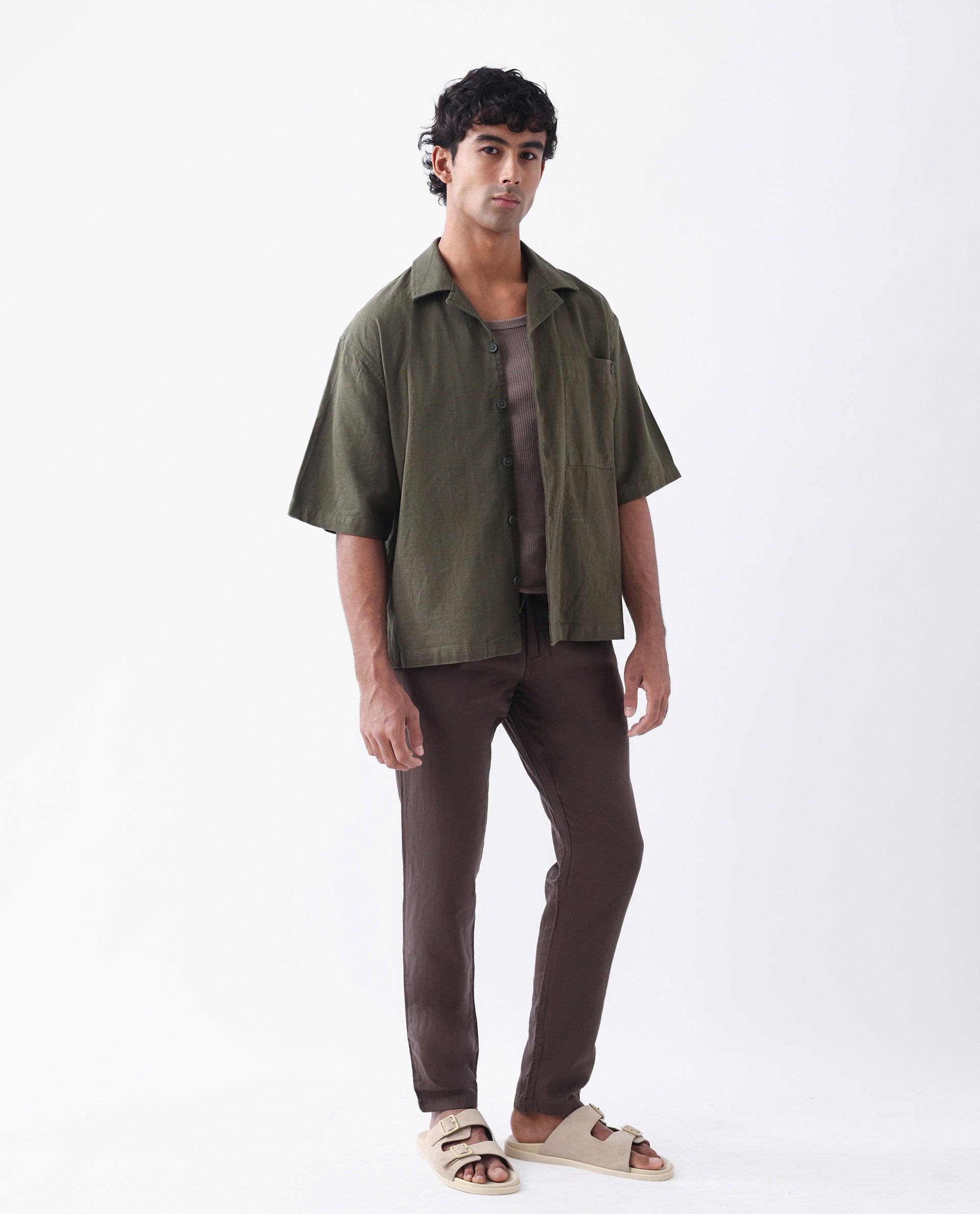 Rare Rabbit Men's Pastor-3 Dark Brown Cotton Plain Regular Fit Trouser