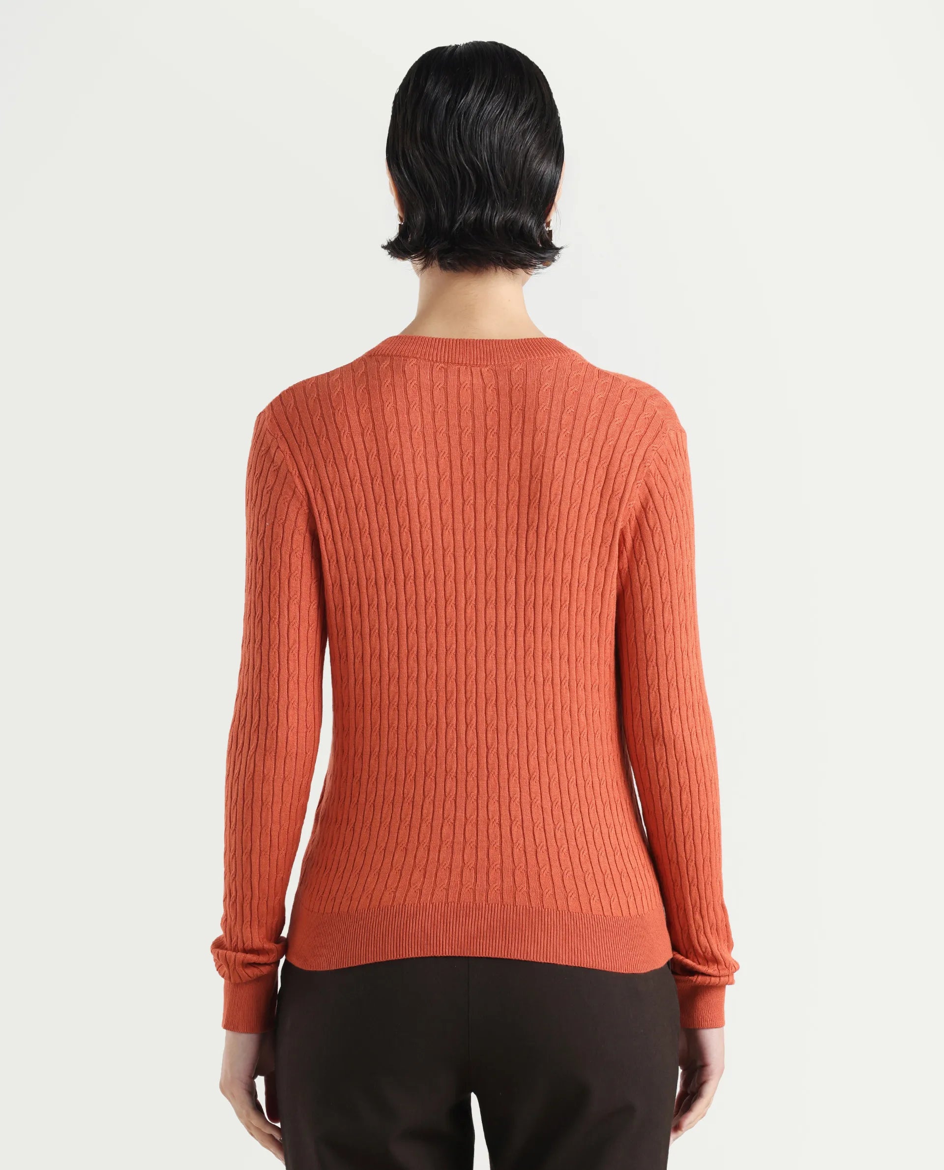 Rareism Women's Izmit Orange Viscose V-Neck Plain Regular Fit Top