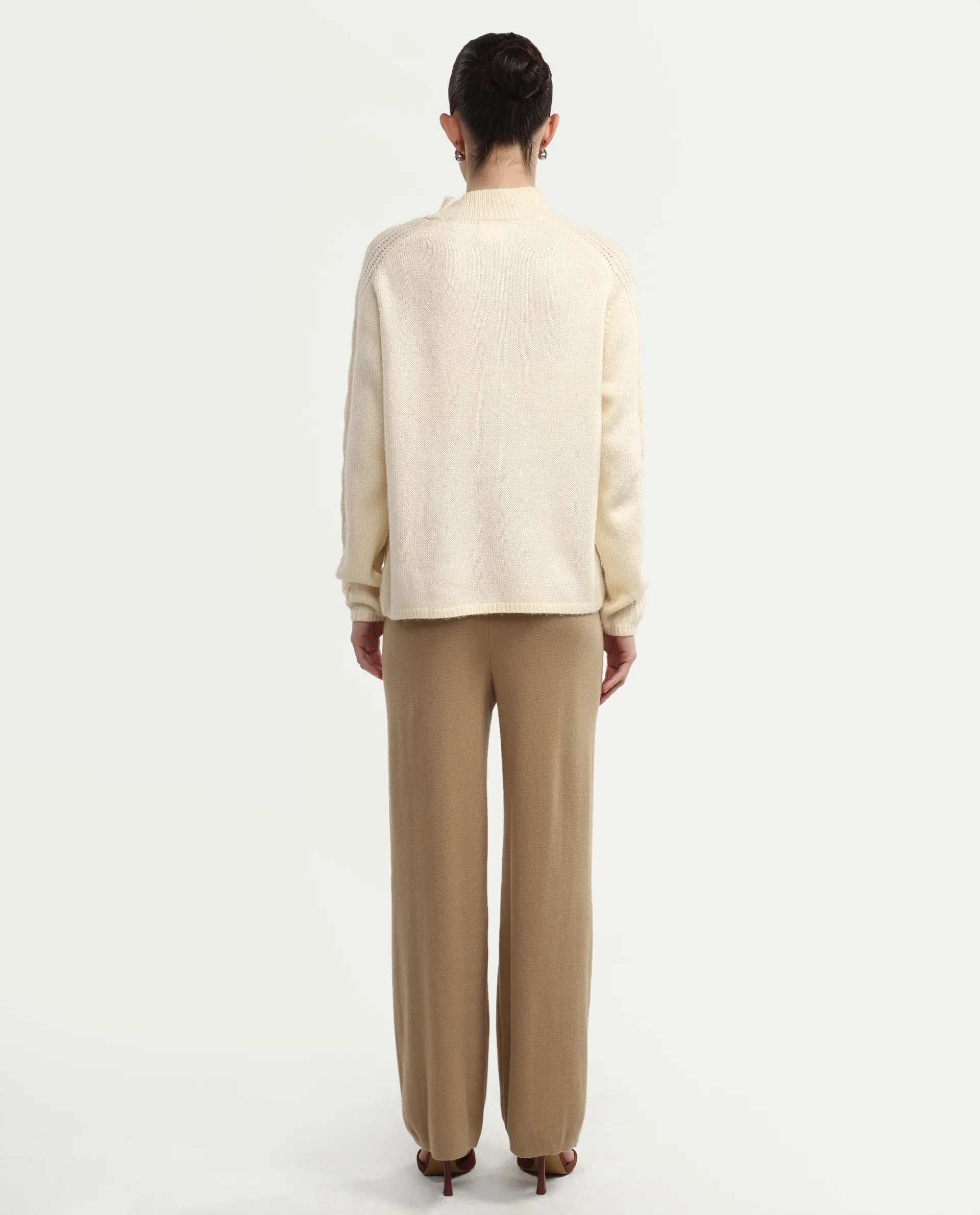 Rareism Women's Omerli B Beige Viscose Plain Ankle Length Straight Fit Trouser