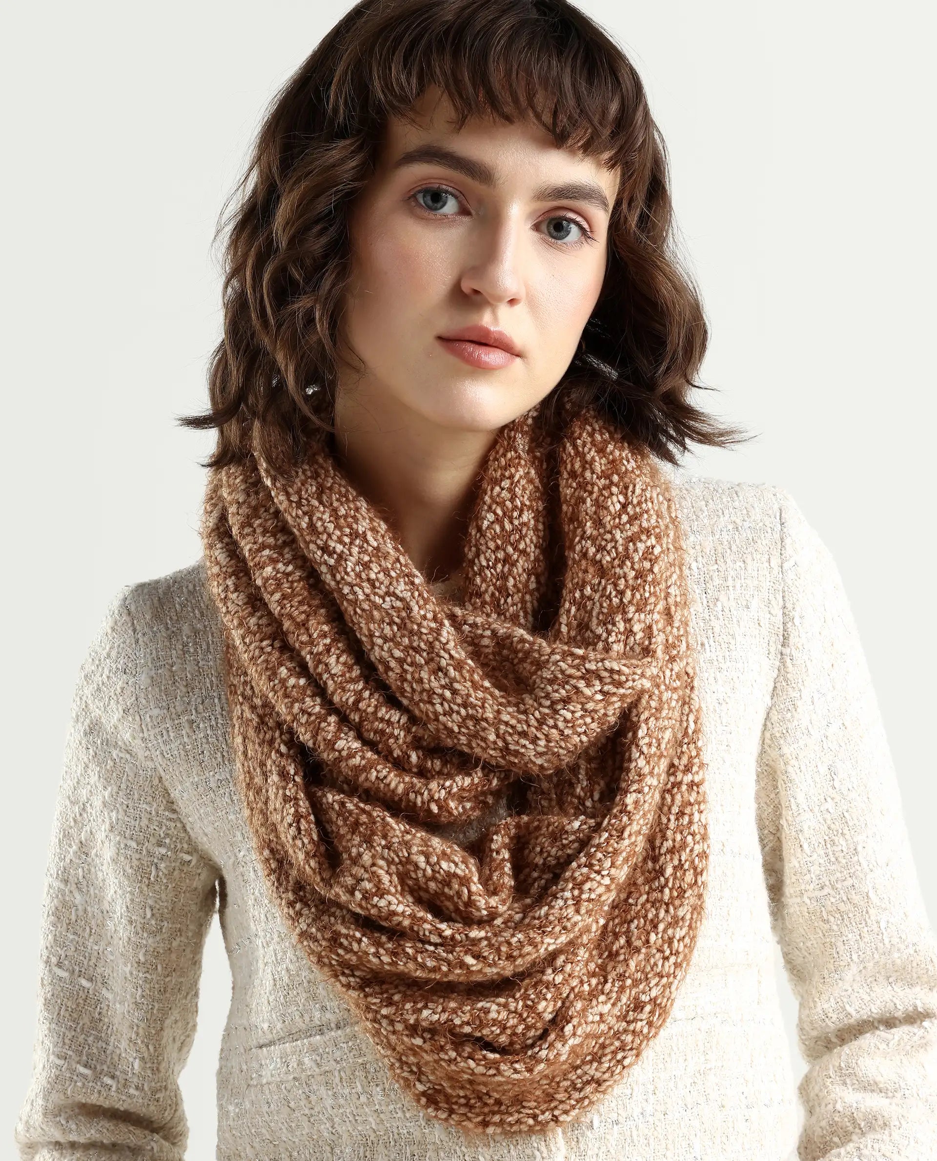 Rareism Women Infinn Brown Acrylic Plain Muffler