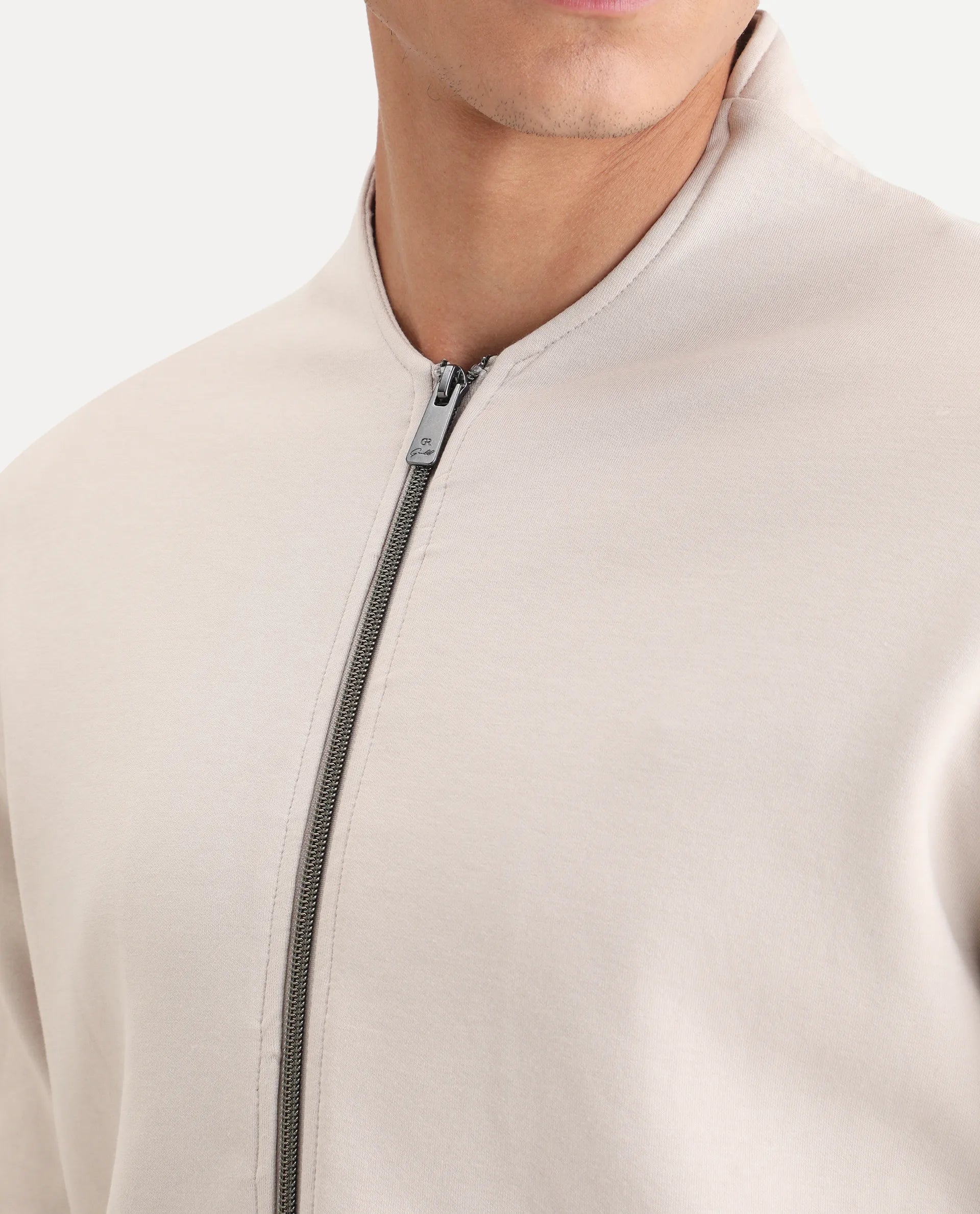 Rare Rabbit Men's Kezi Off White Cotton Blend Plain Regular Fit Full Sleeve High Neck Sweatshirt