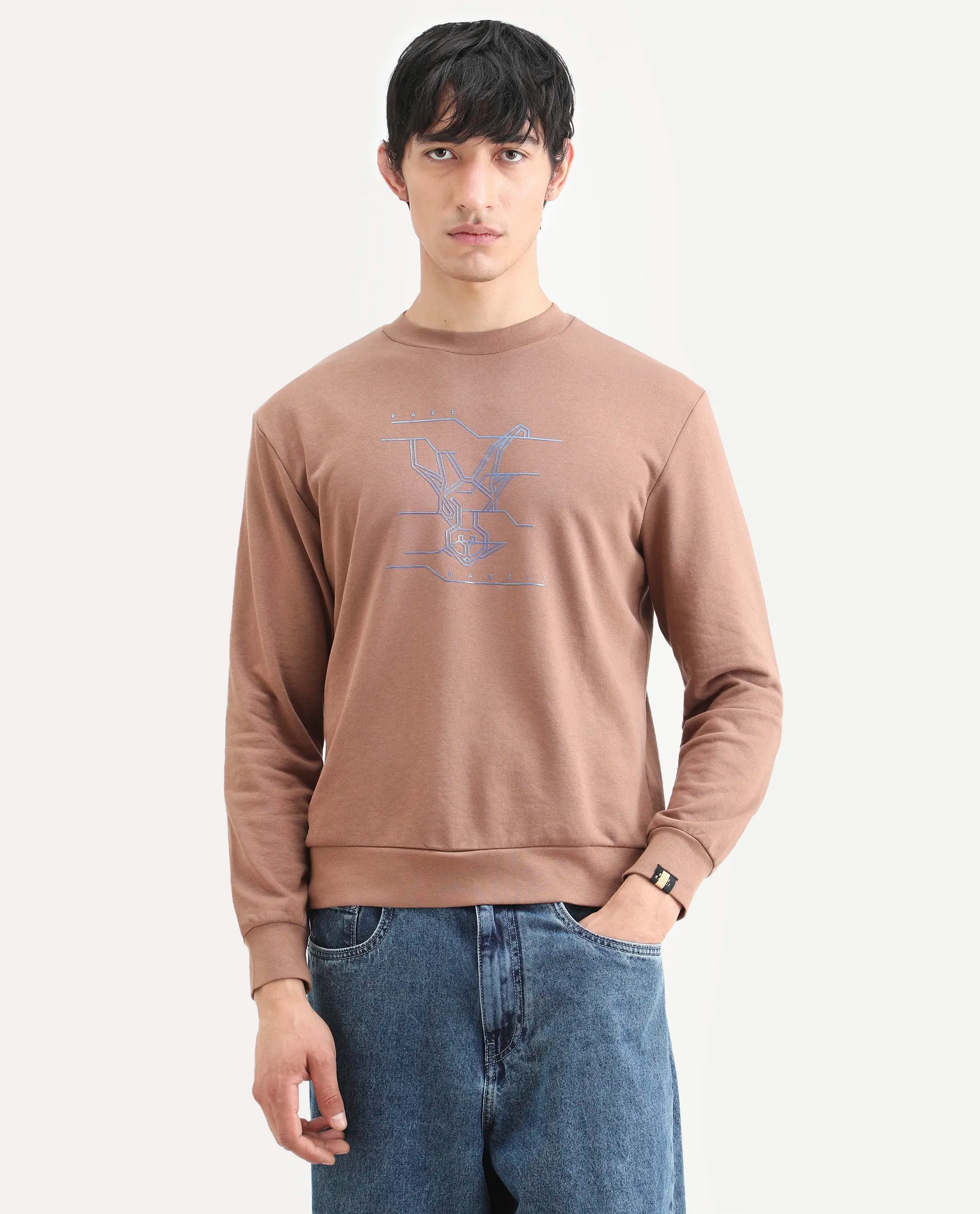 Rare Rabbit Men's Plain Regular Fit Full Sleeve Crew Neck Sweatshirt