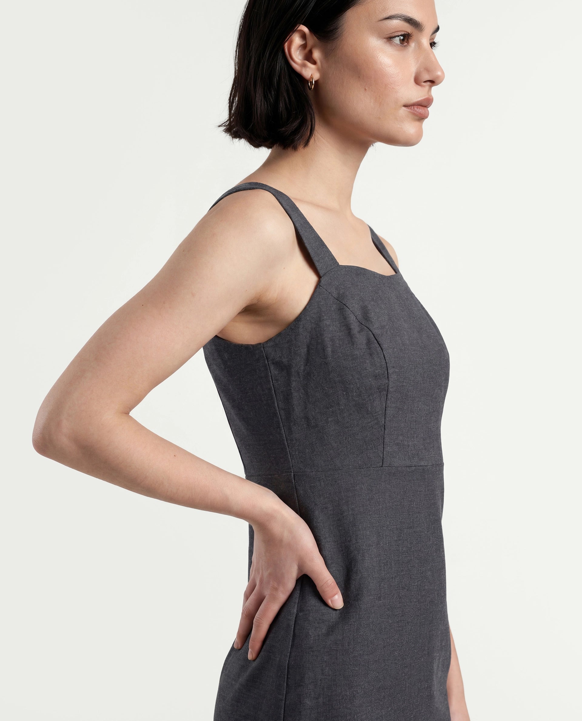 Rareism Women's Canakkale Grey Cotton Blend Sweetheart Neck Plain Sleeveless Mini Straight Fit Dress