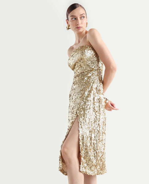 Rareism Women's Ganvi Metallic Polyester Tube Neck Sequined Sleeveless