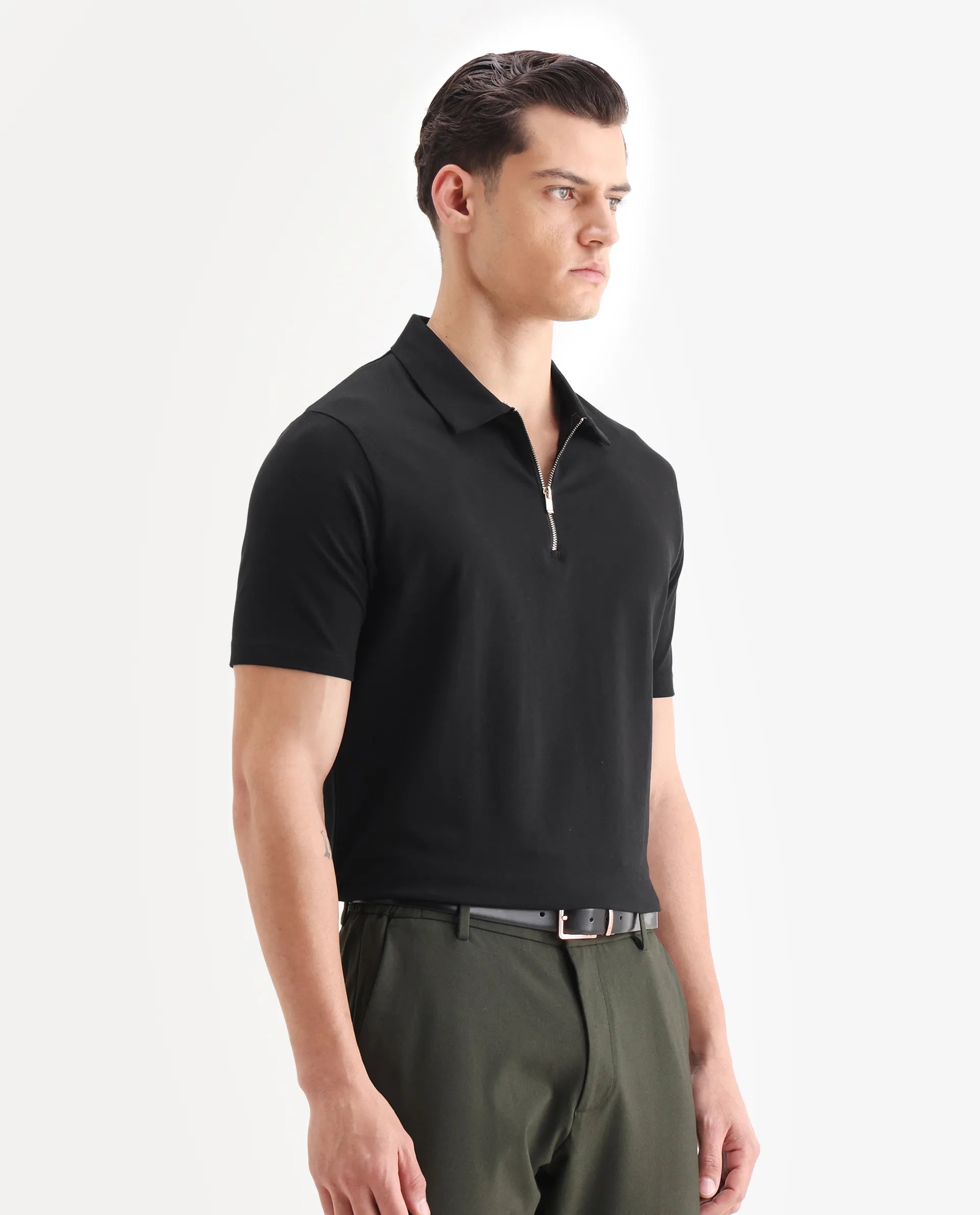 Rare Rabbit Men's Guild Casual Prin 1 Black Cotton Plain Regular Fit Half Sleeve Polo