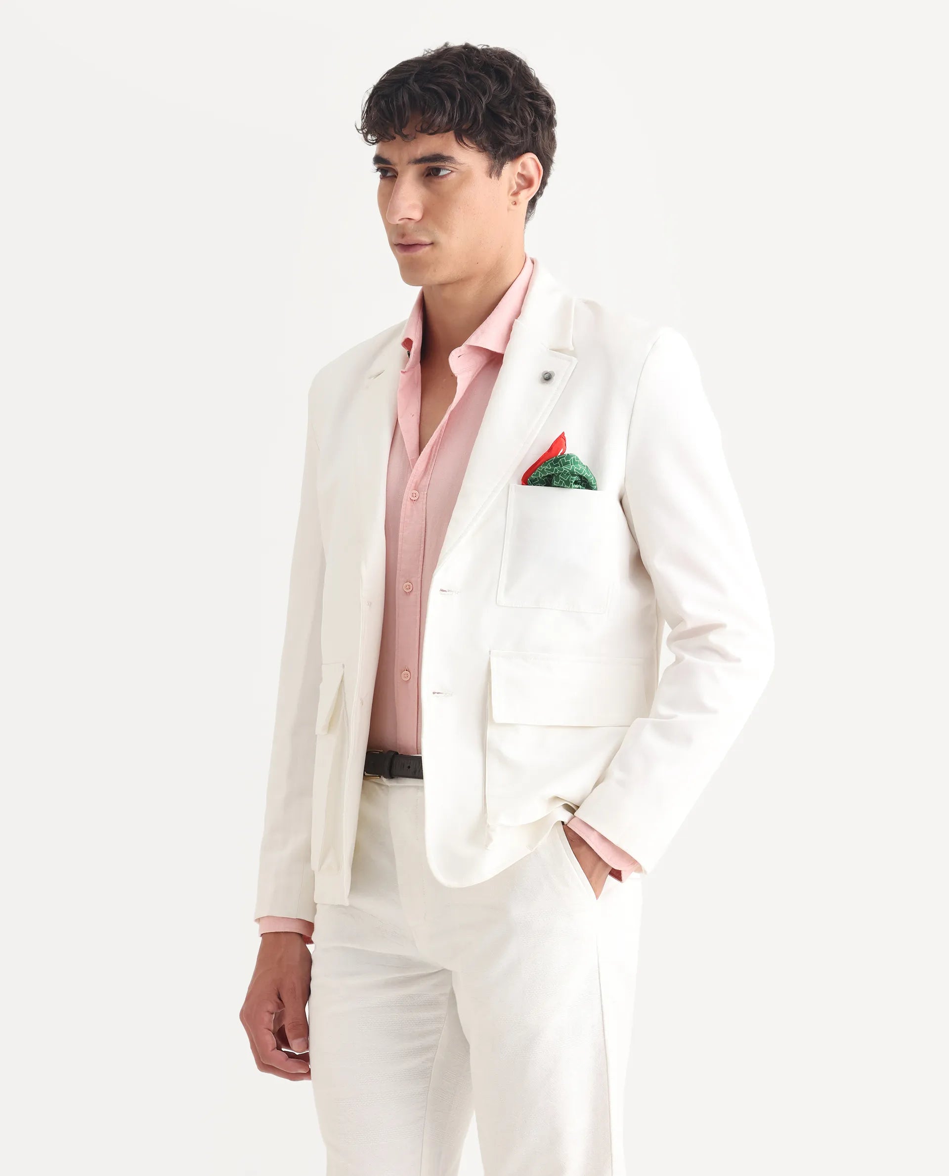 Rare Rabbit Men's Zalfo Off White Polyester Plain Regular Fit Full Sleeve Lapel Neck Jacket