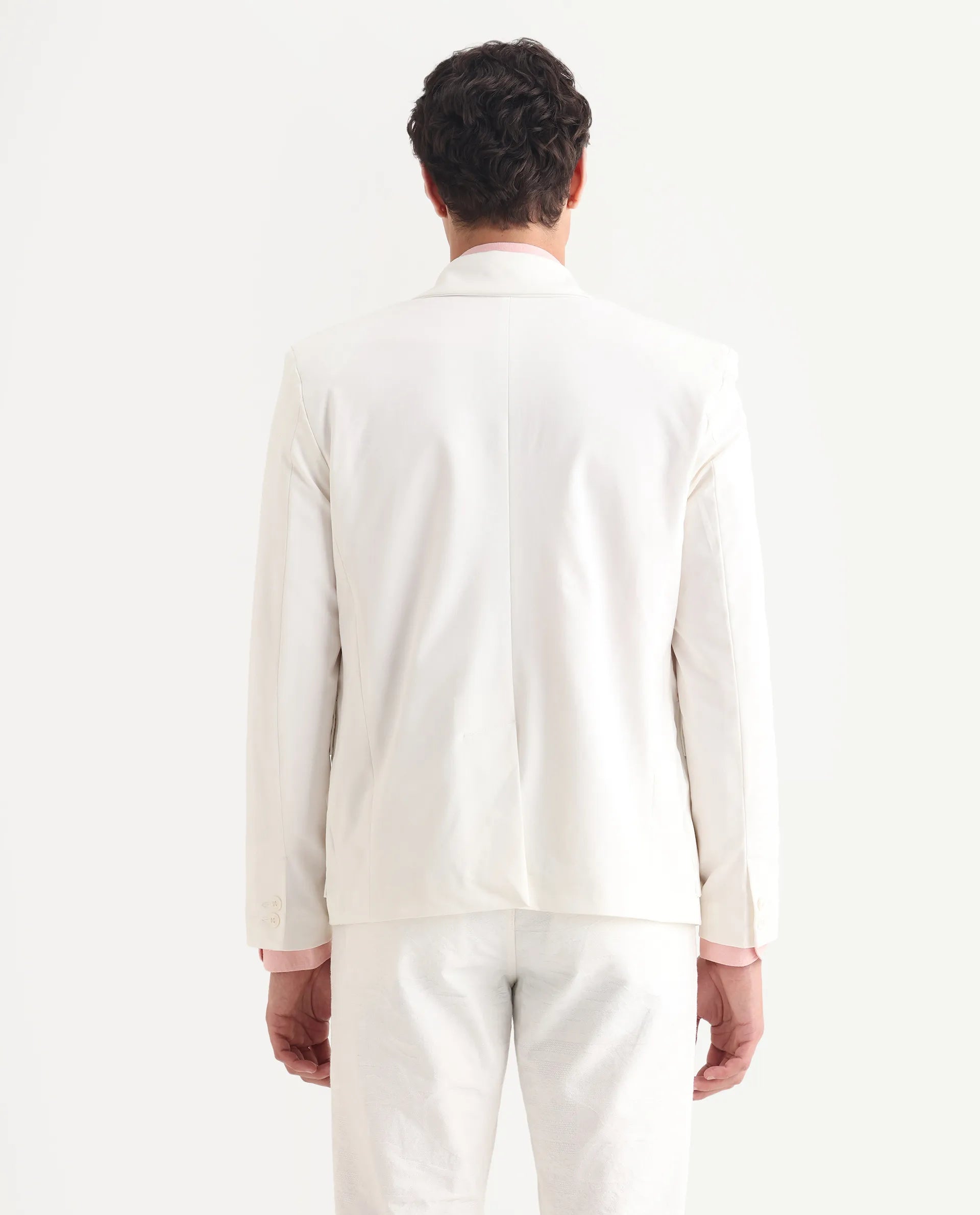 Rare Rabbit Men's Zalfo Off White Polyester Plain Regular Fit Full Sleeve Lapel Neck Jacket