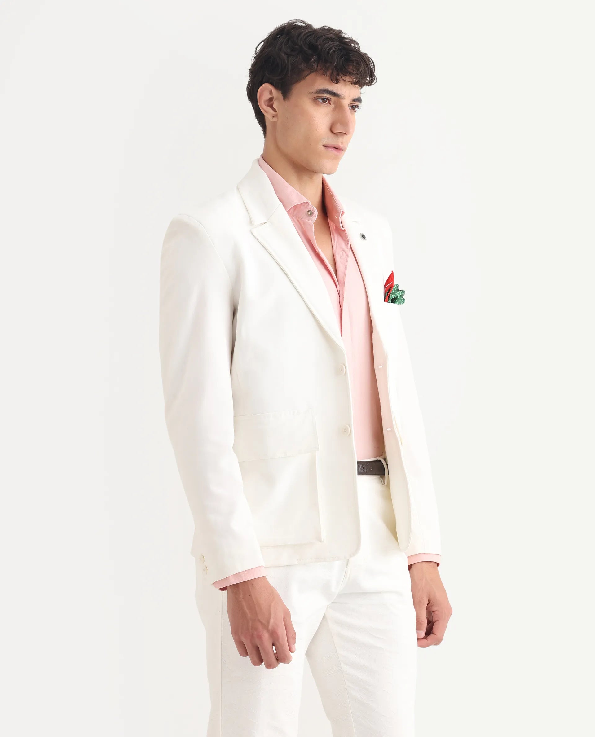 Rare Rabbit Men's Zalfo Off White Polyester Plain Regular Fit Full Sleeve Lapel Neck Jacket