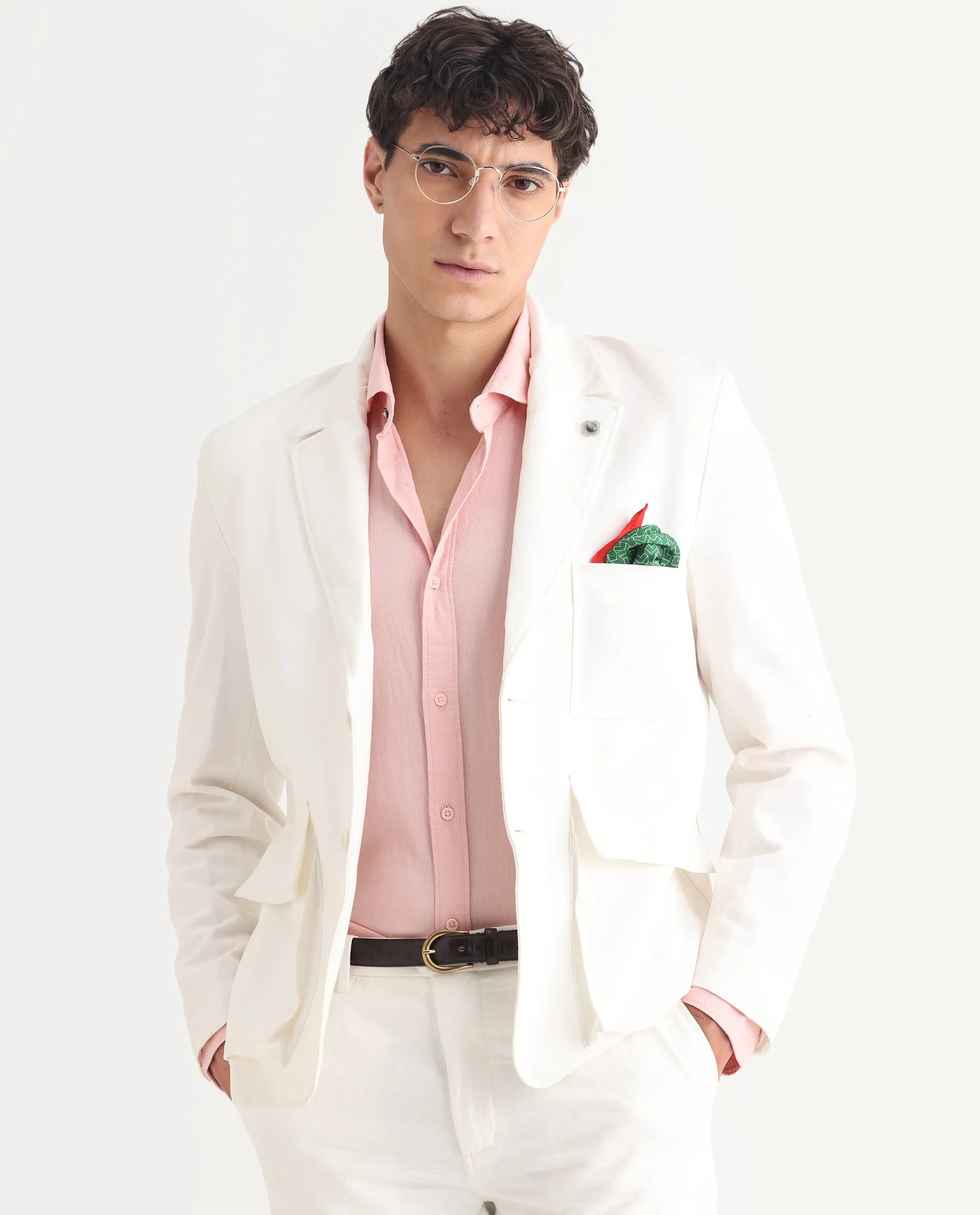 Rare Rabbit Men's Zalfo Off White Polyester Plain Regular Fit Full Sleeve Lapel Neck Jacket