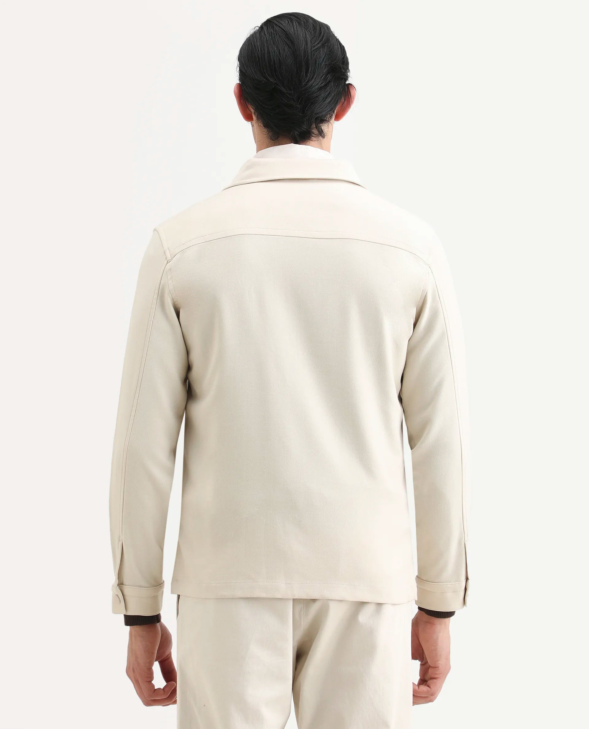 Rare Rabbit Men's Brant Off White Rayon Plain Relaxed Fit Full Sleeve Collared Shacket