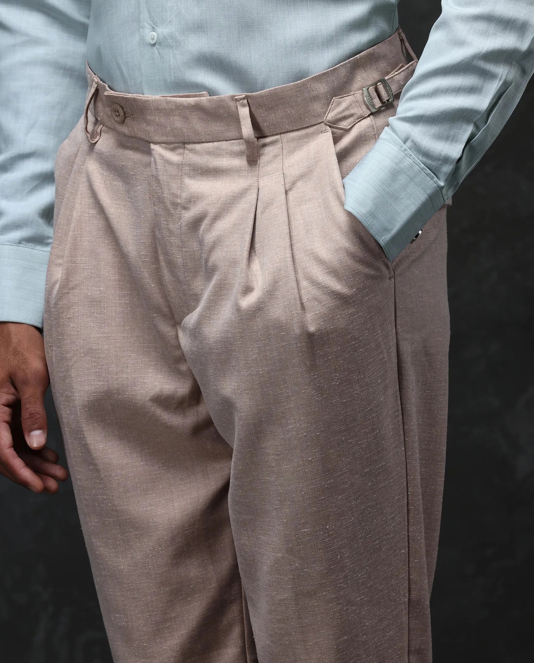 Rare Rabbit Men's Rhesa Light Rust Linen Blend Plain Relaxed Fit Trouser