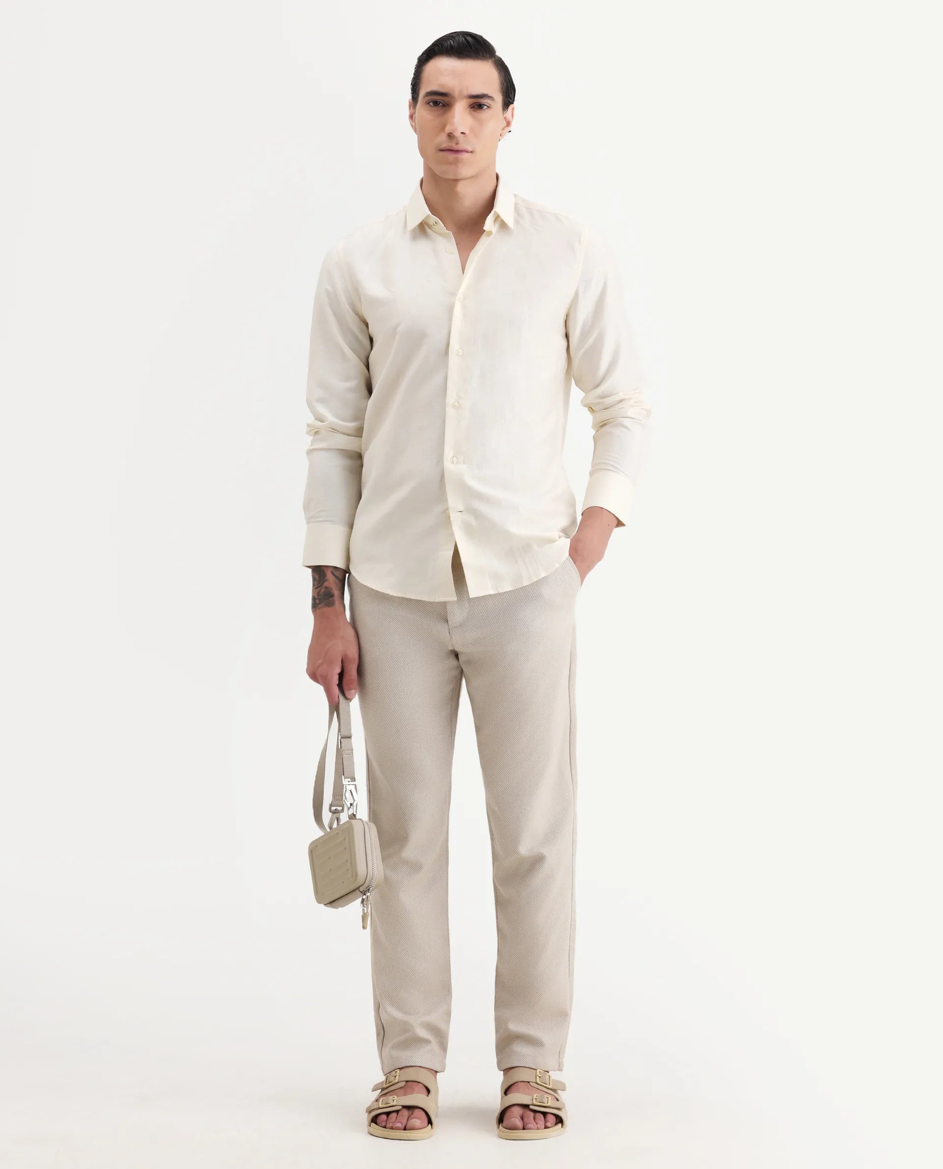 Rare Rabbit Men's Polyester Blend Plain Regular Fit Trouser