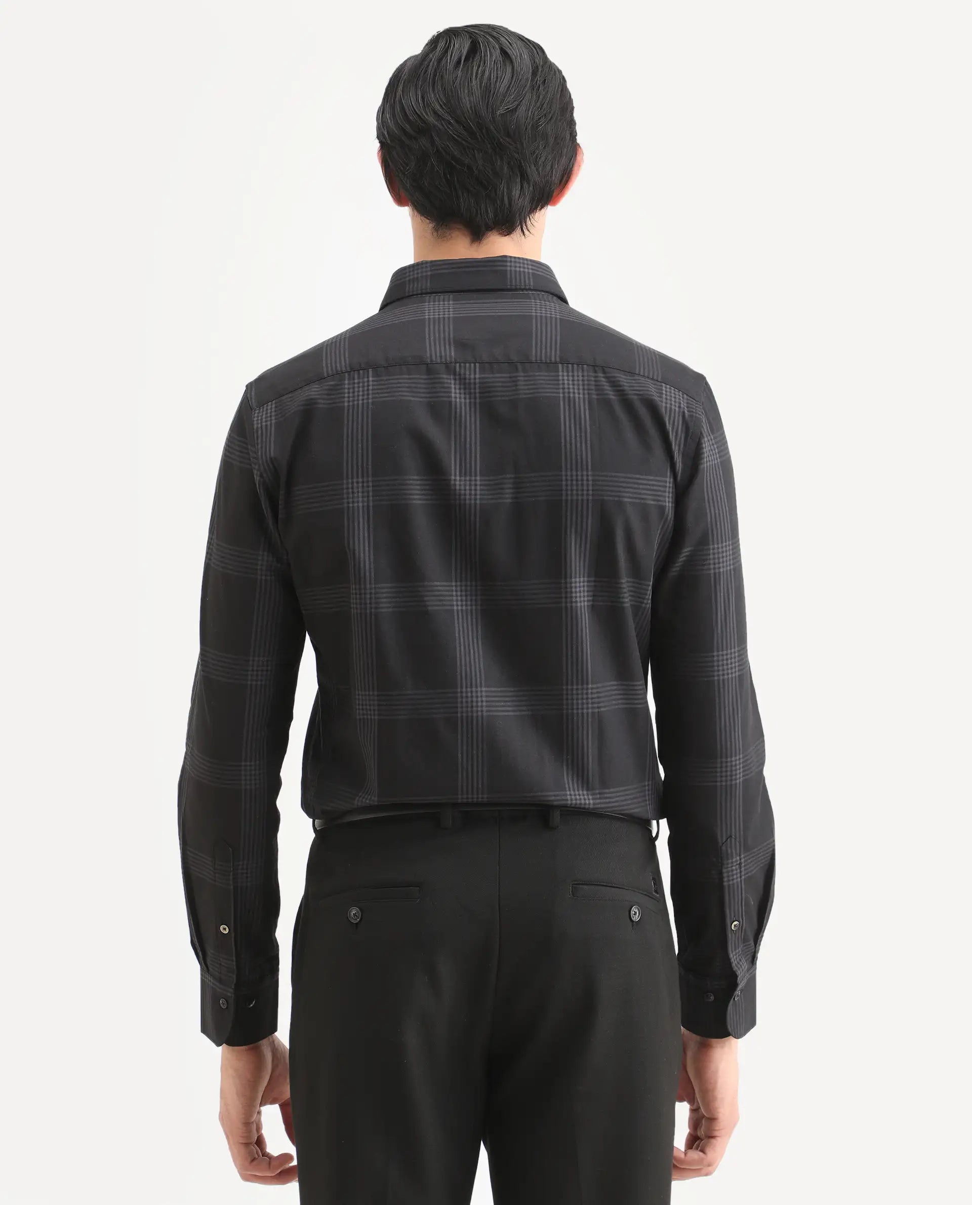 Rare Rabbit Men's Mestor Black Checked Print Regular Fit Full Sleeve Collared Shirt