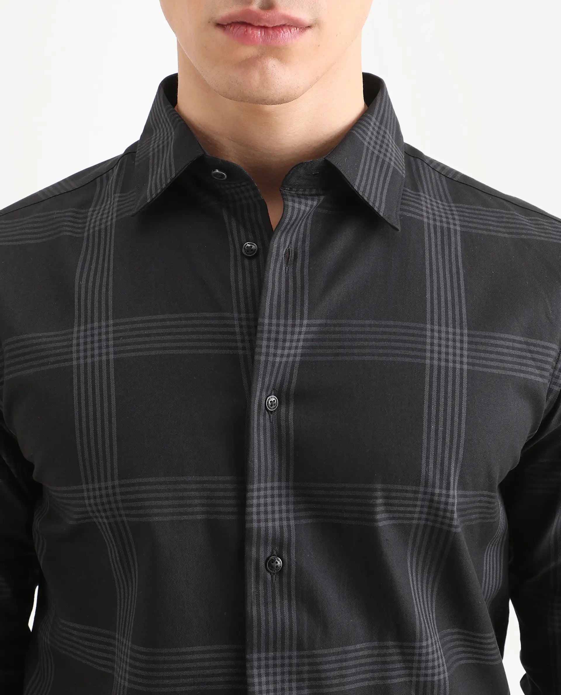 Rare Rabbit Men's Mestor Black Checked Print Regular Fit Full Sleeve Collared Shirt