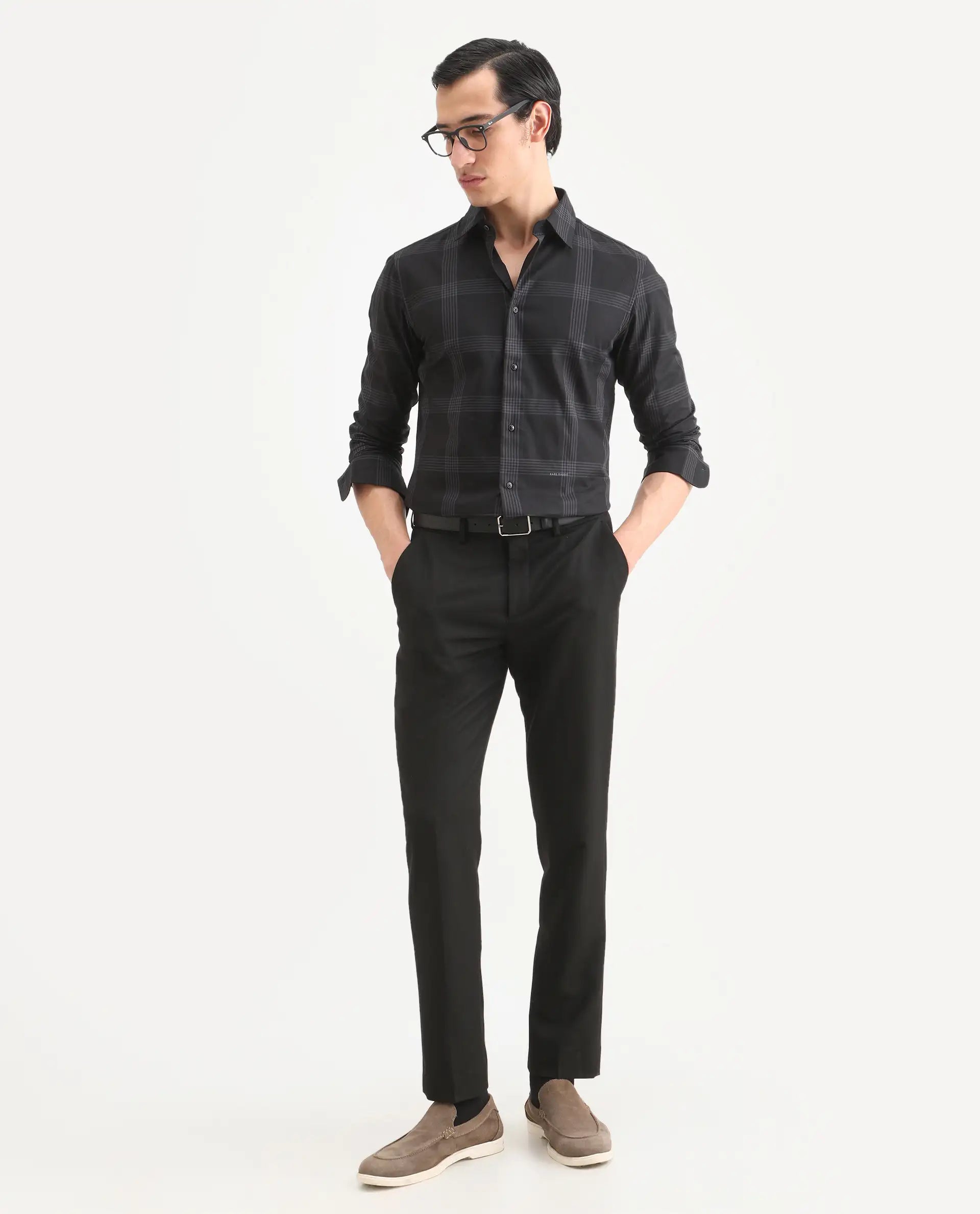 Rare Rabbit Men's Mestor Black Checked Print Regular Fit Full Sleeve Collared Shirt
