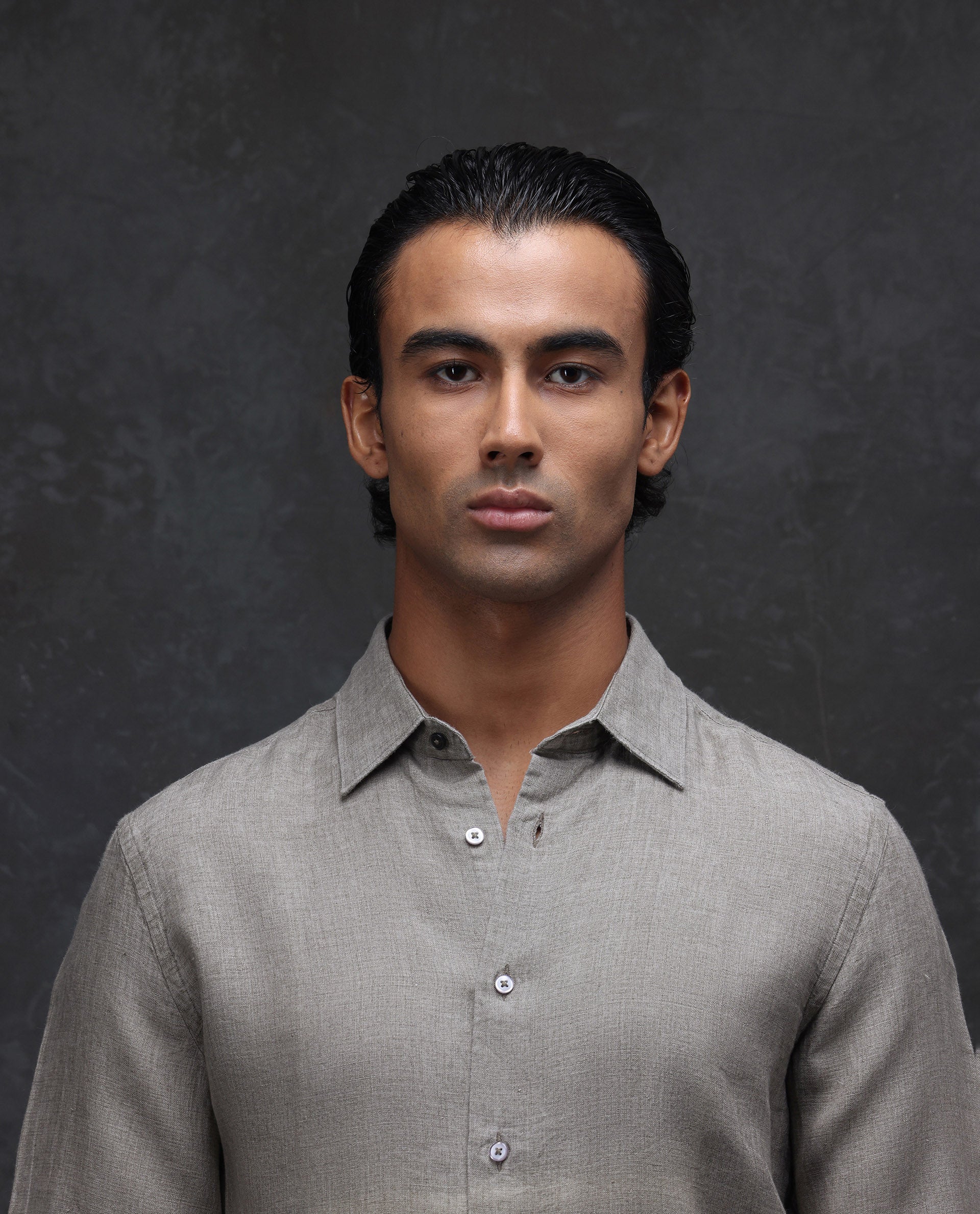 Rare Rabbit Men's Dalin Beige 100% Linen Plain Regular Fit Full Sleeve Collared Shirt