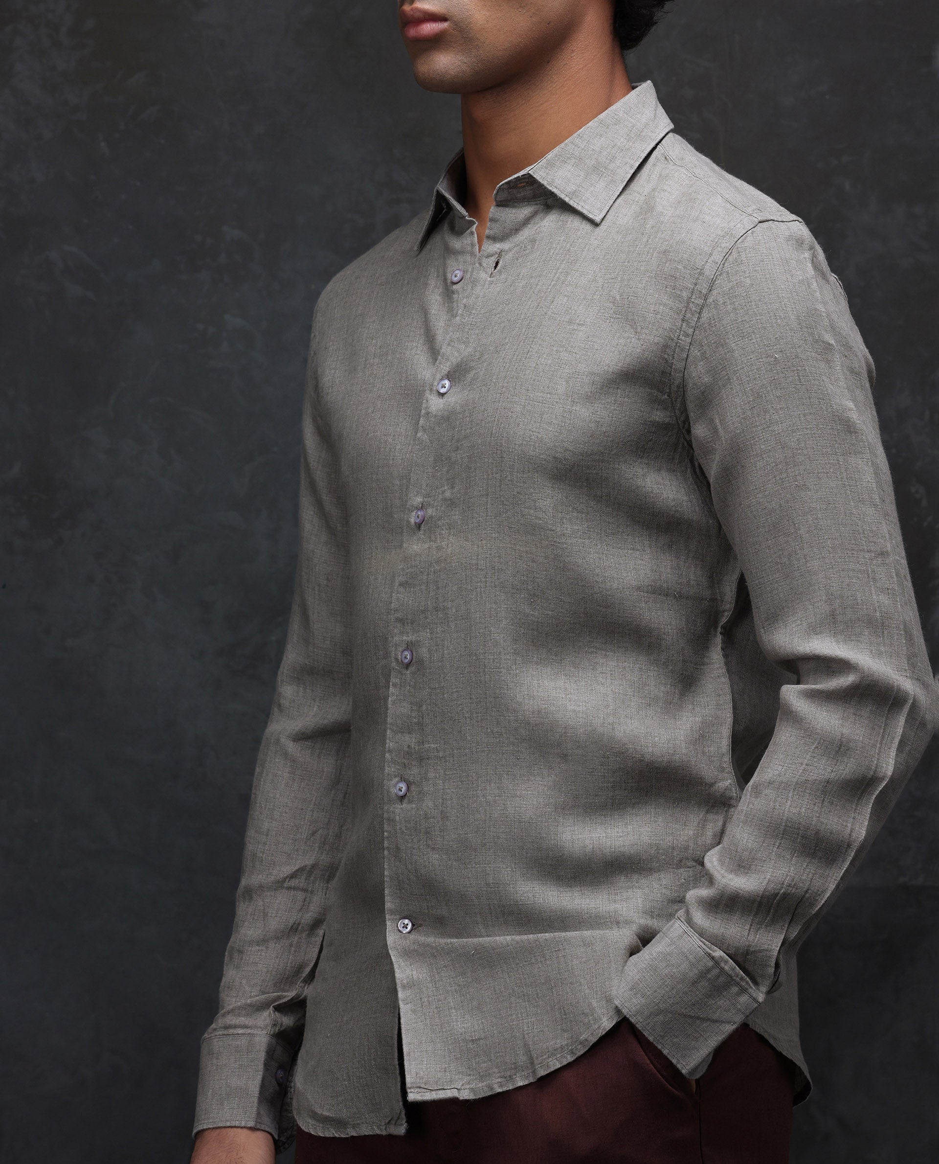 Rare Rabbit Men's Dalin Beige 100% Linen Plain Regular Fit Full Sleeve Collared Shirt