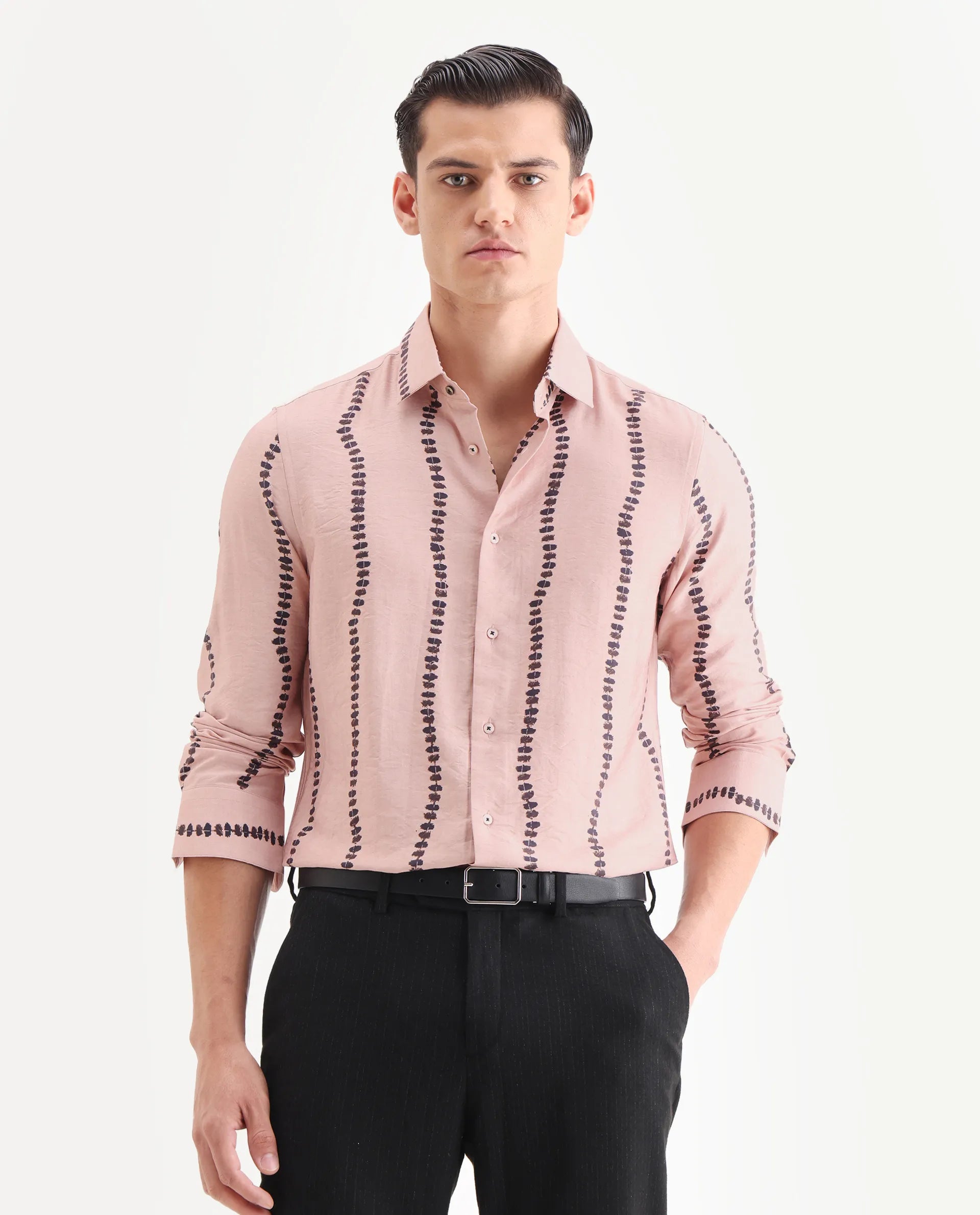 Rare Rabbit Men's Bedoc Beige Viscose Blend Decorative Print Regular Fit Full Sleeve Collared Shirt