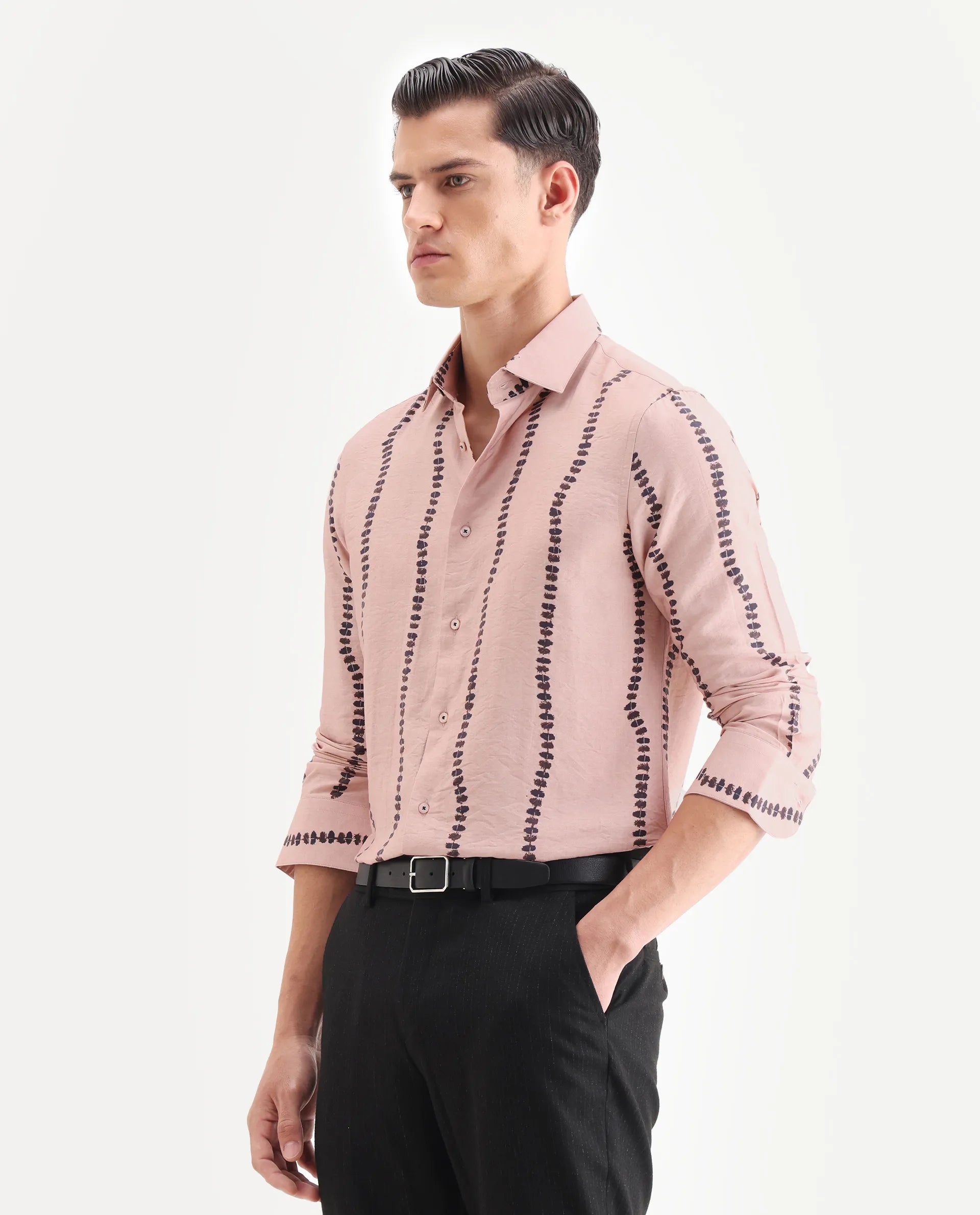 Rare Rabbit Men's Bedoc Beige Viscose Blend Decorative Print Regular Fit Full Sleeve Collared Shirt