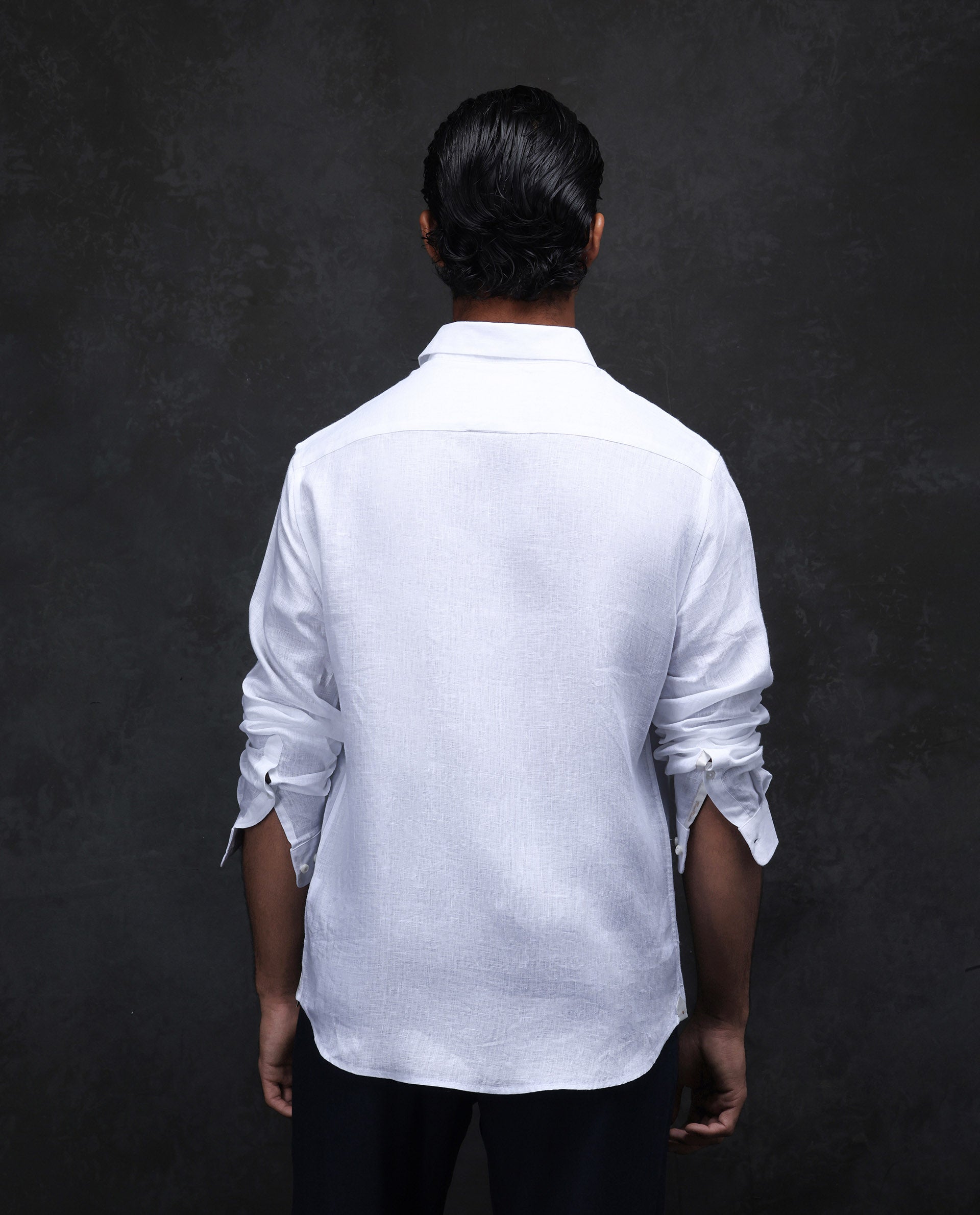 Rare Rabbit Men's Fign White 100% Linen Plain Regular Fit Full Sleeve Collared Shirt