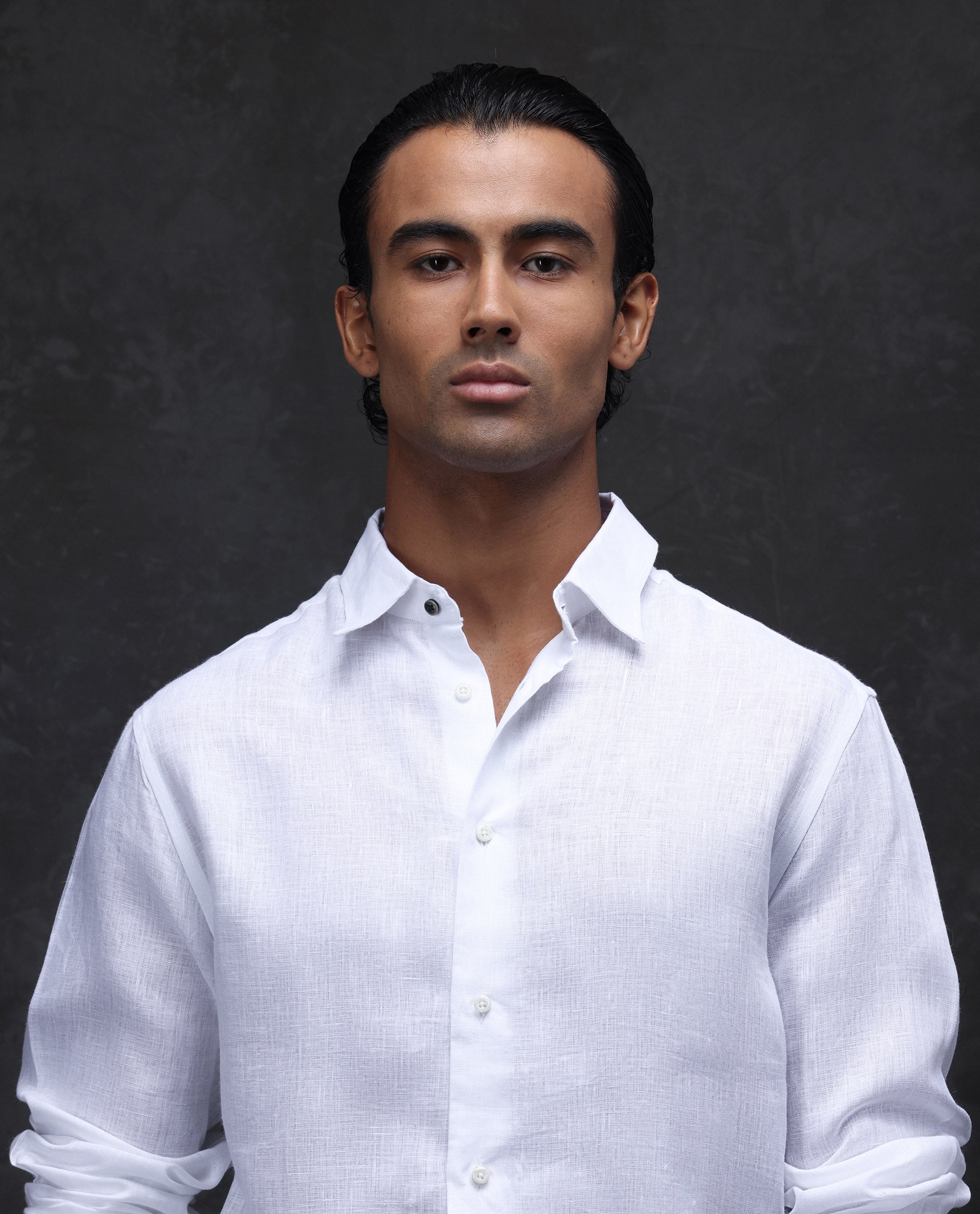 Rare Rabbit Men's Fign White 100% Linen Plain Regular Fit Full Sleeve Collared Shirt