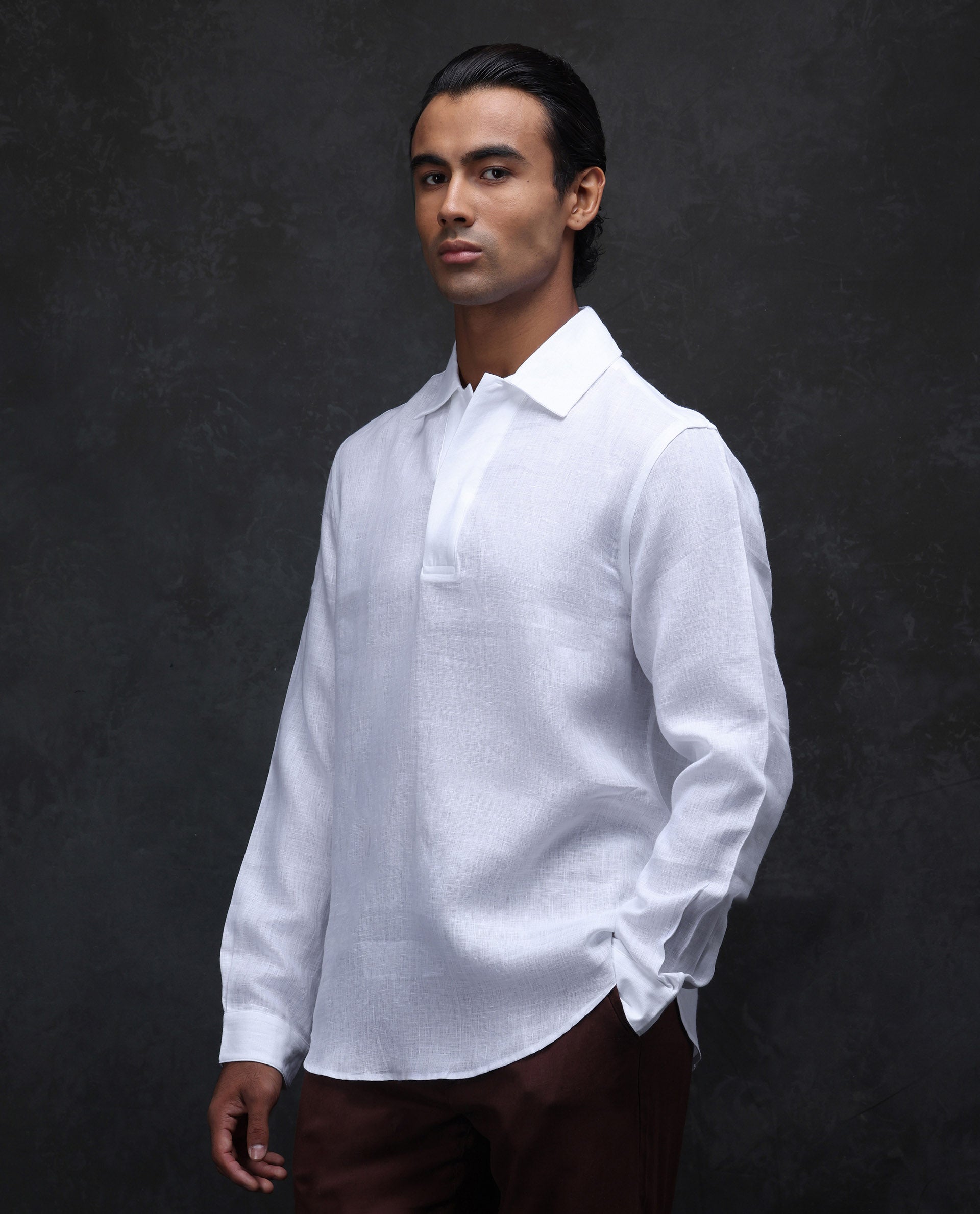 Rare Rabbit Men's Figh White 100% Linen Plain Regular Fit Full Sleeve Collared Shirt