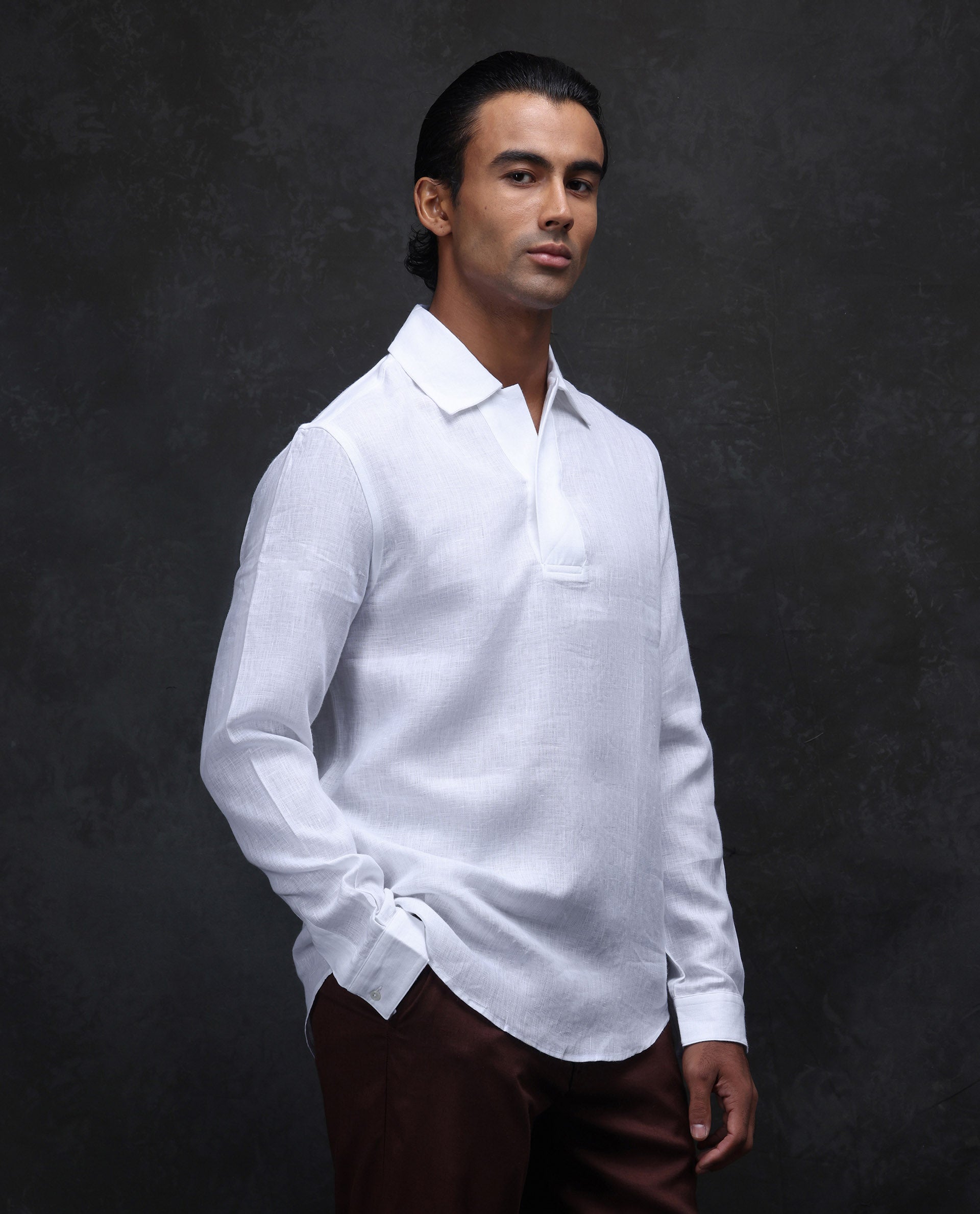 Rare Rabbit Men's Figh White 100% Linen Plain Regular Fit Full Sleeve Collared Shirt