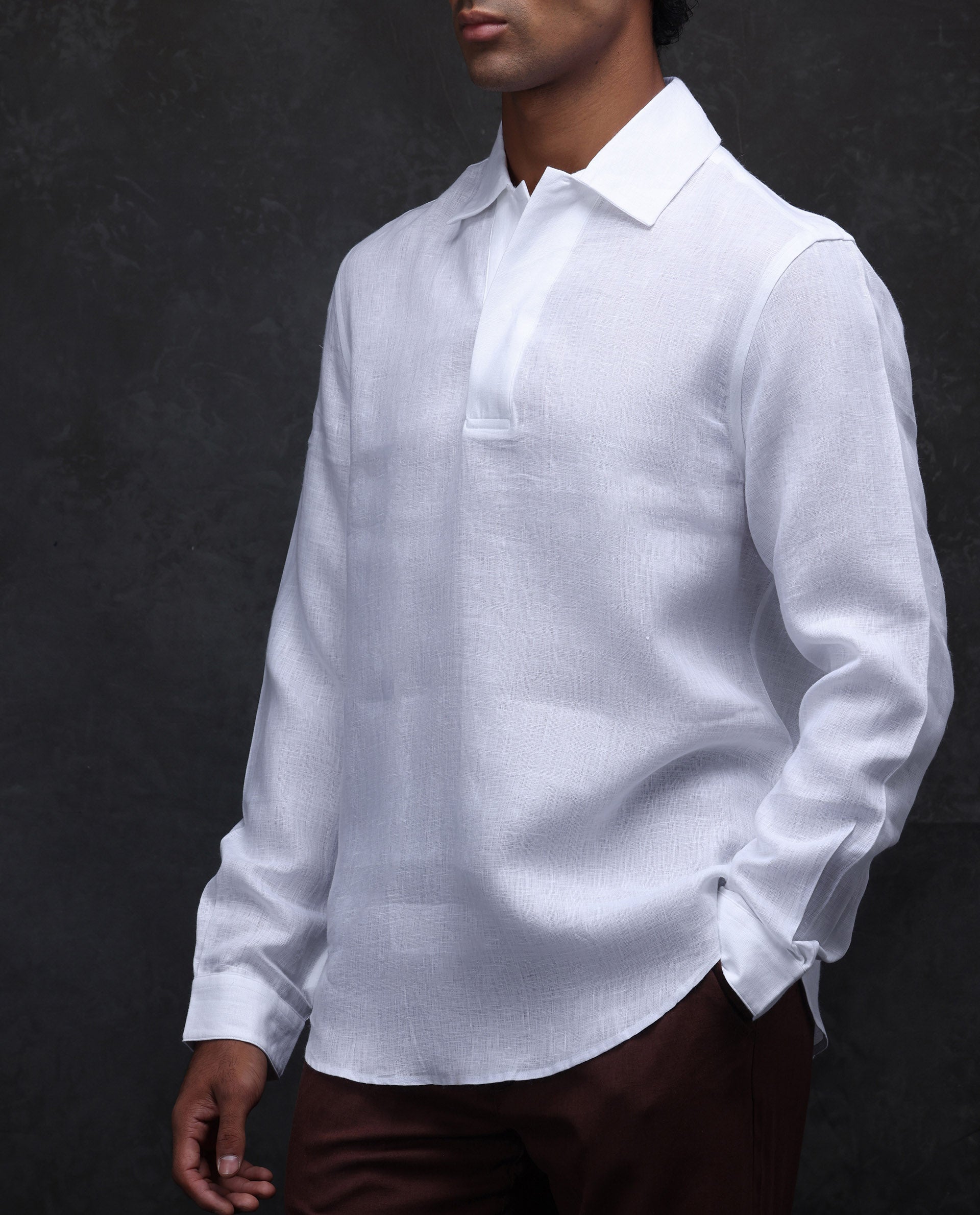 Rare Rabbit Men's Figh White 100% Linen Plain Regular Fit Full Sleeve Collared Shirt